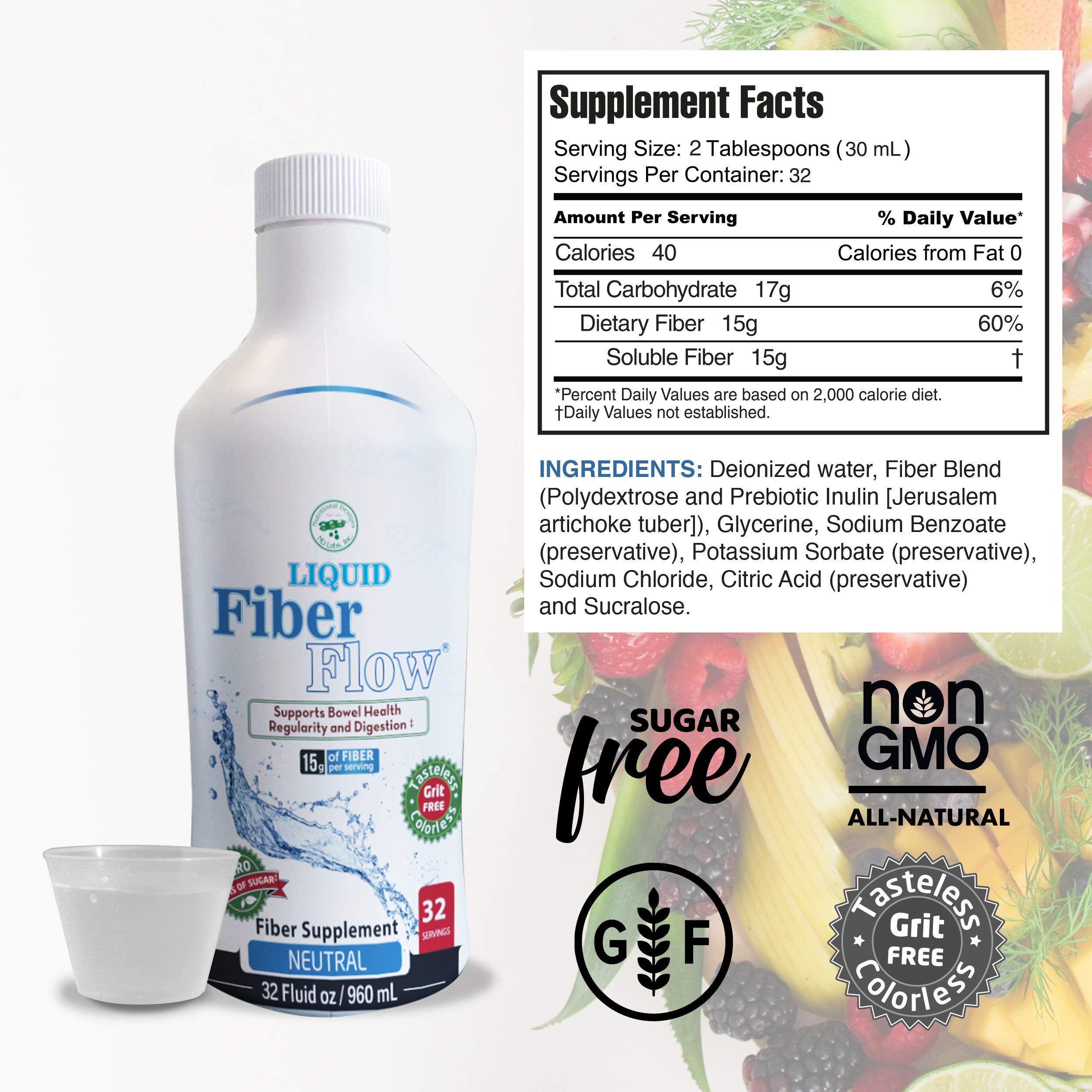 Liquid Fiber for Kids – Sugar-Free Prebiotic Inulin Fiber Drink Mix, 15g Per Serving, 100 Packets | Nutritional Designs