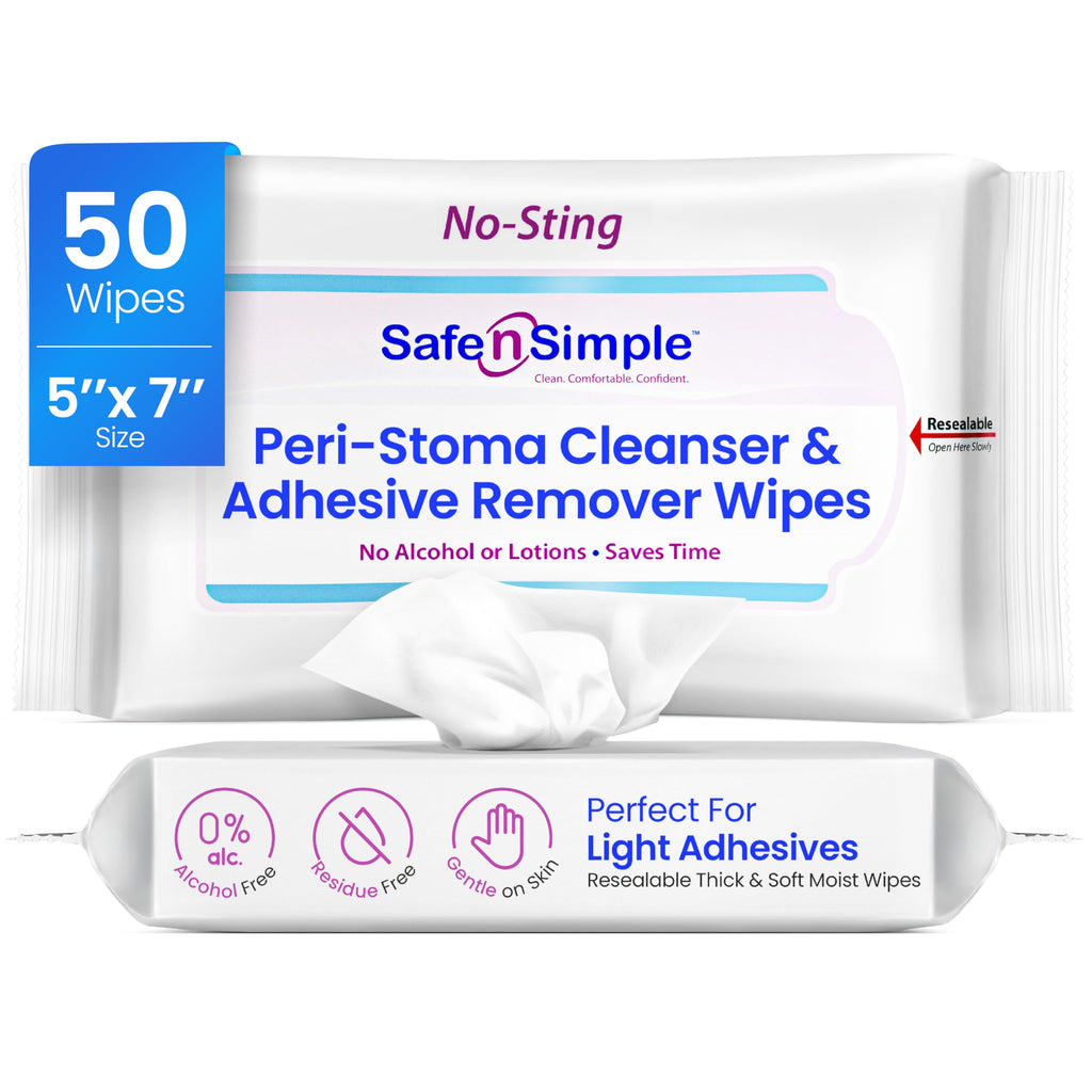 Safe n’ Simple Adhesive Remover Wipes – No Sting, Alcohol-Free, 50 Large 5x7