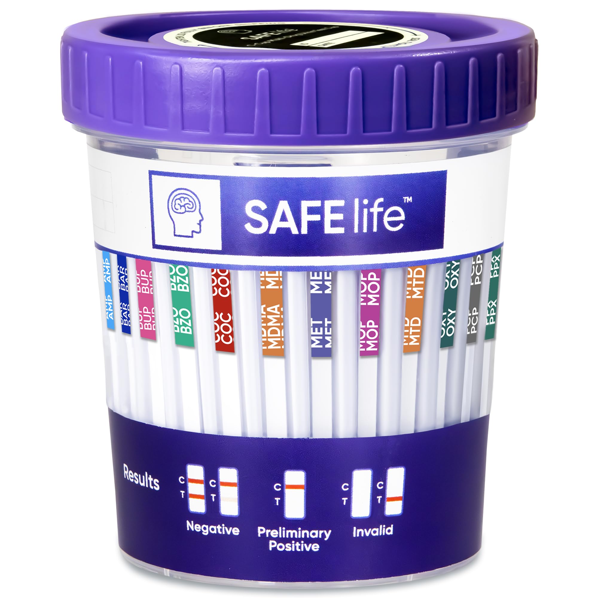 SAFE LIFE 13 Panel Urine Cup 25 Pack - Drug Test Kit (AMP500, BAR, BUP, BZO, COC150, MDMA, MET500, MOP300, MTD, OXY, PCP, TCA) + 3 Adulterants (CR, SG, PH) | OTC CLIA-Waived