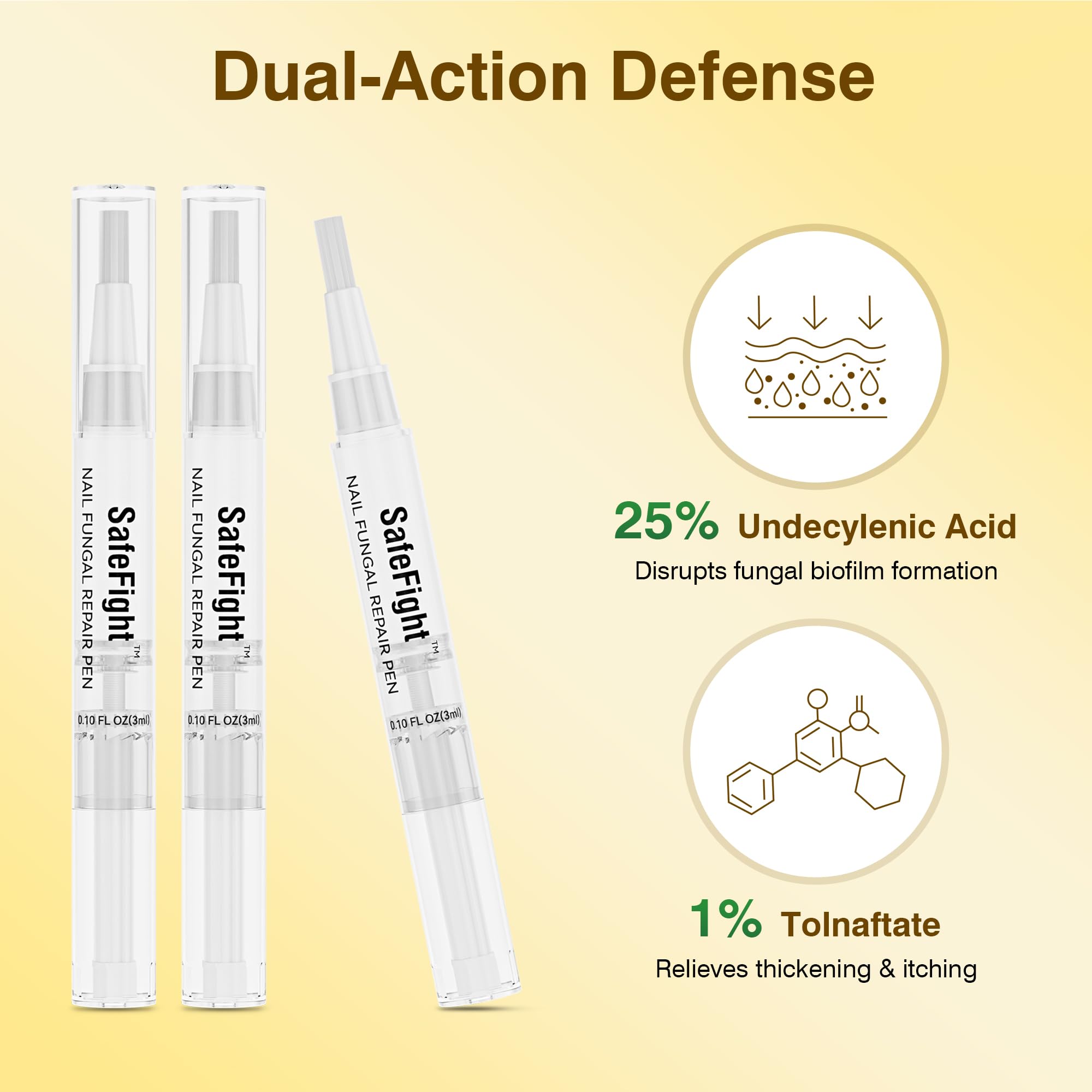SafeFight Toenail Fungi Treatment Extra Strength Pen – 3-Pack with 25% Undecylenic Acid