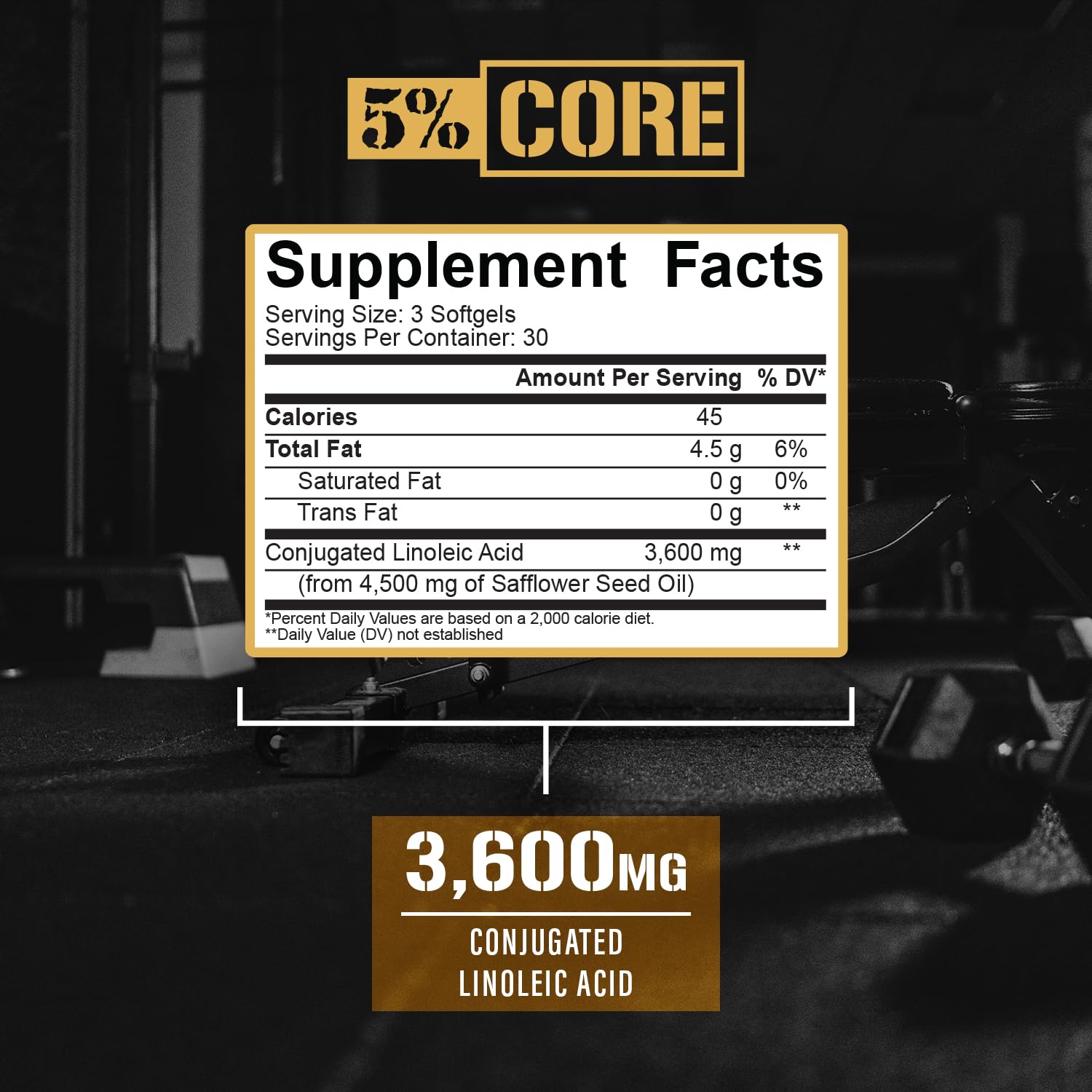 5% Nutrition Core CLA – 3,600 mg CLA from Safflower Oil for Weight Loss, Metabolism & Muscle Preservation