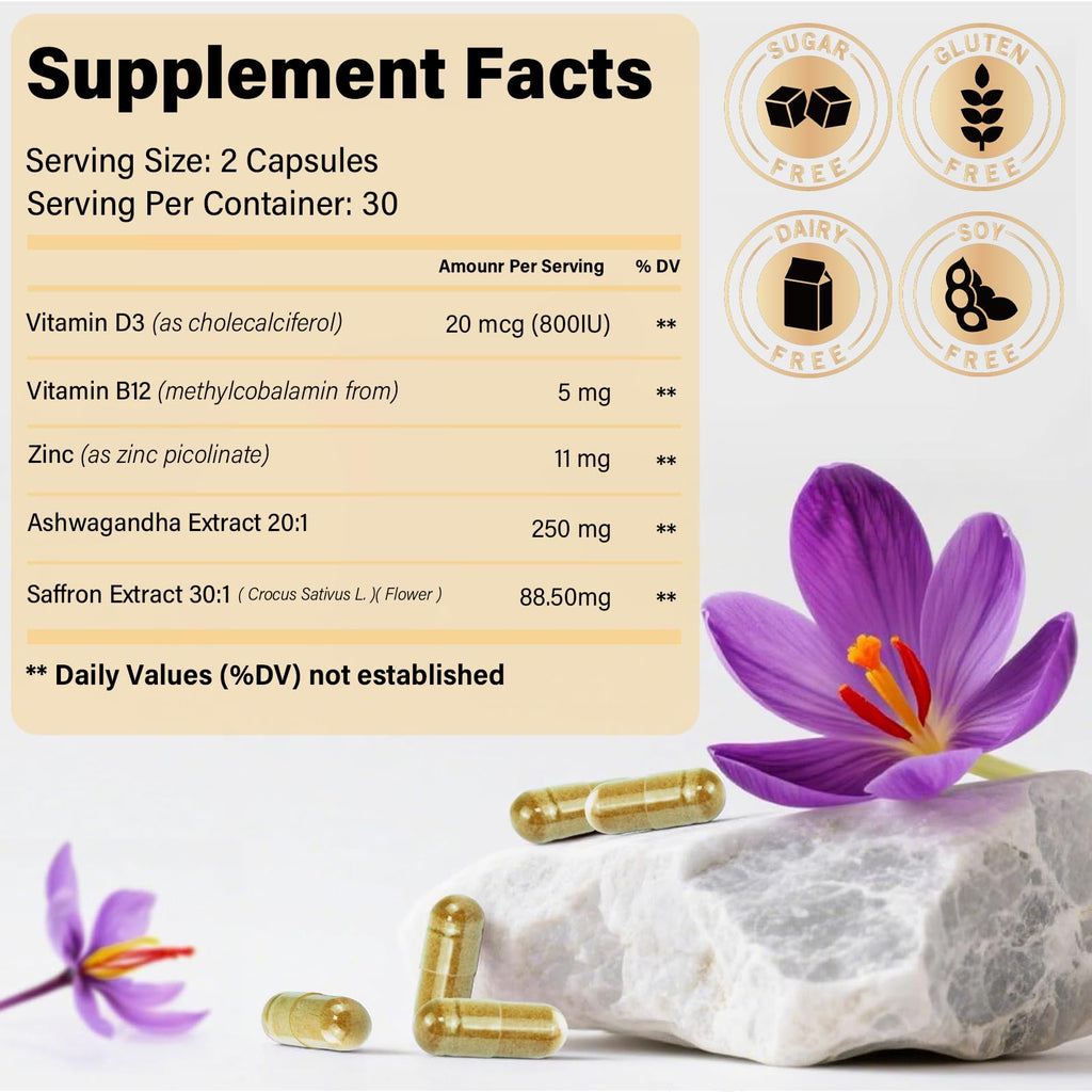 Saffron Extract Capsules 88.5mg – Mood, Energy & Vision Support | Vegan, Non-GMO, 60 Capsules