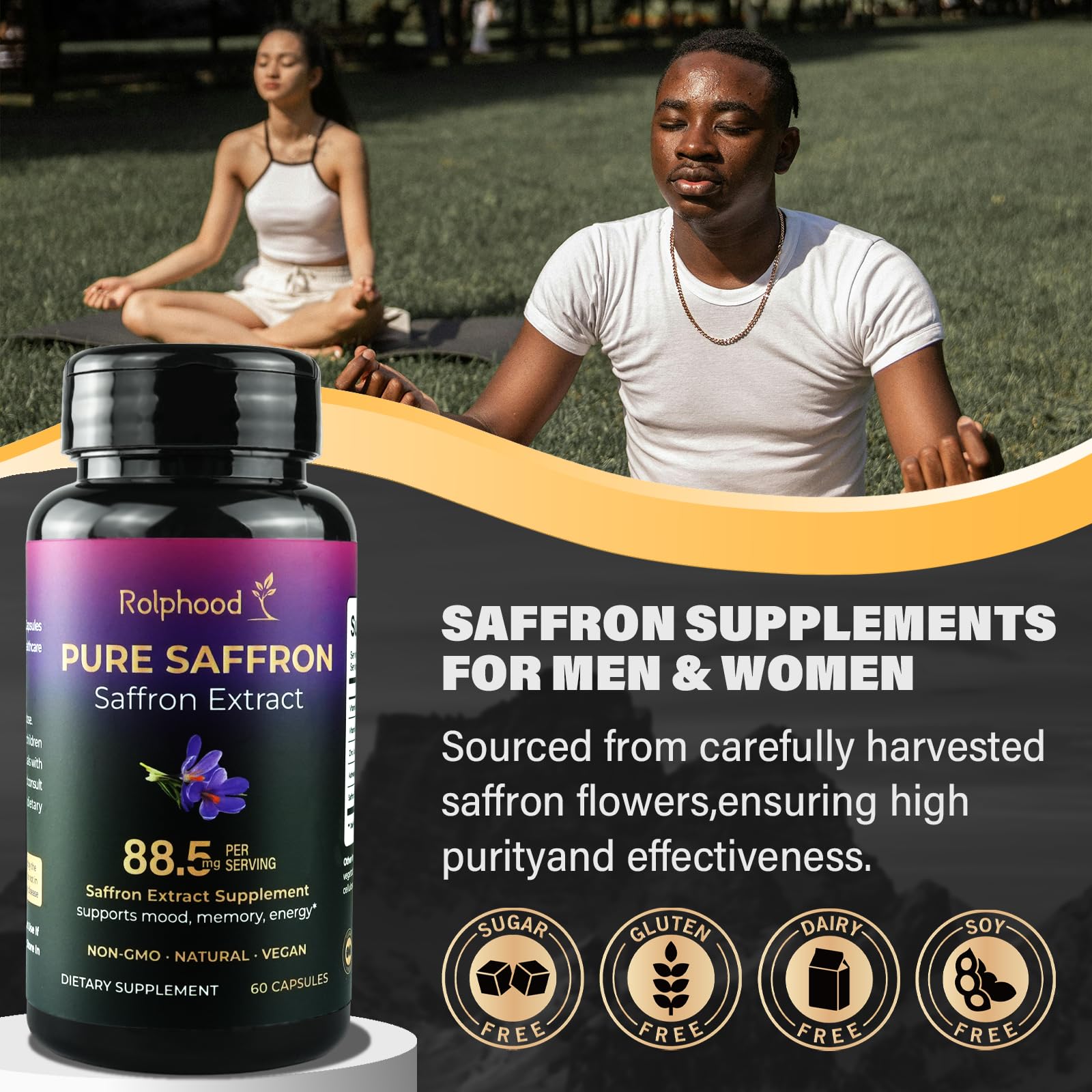 Saffron Extract Capsules 88.5mg – Mood, Energy & Vision Support | Vegan, Non-GMO, 60 Capsules