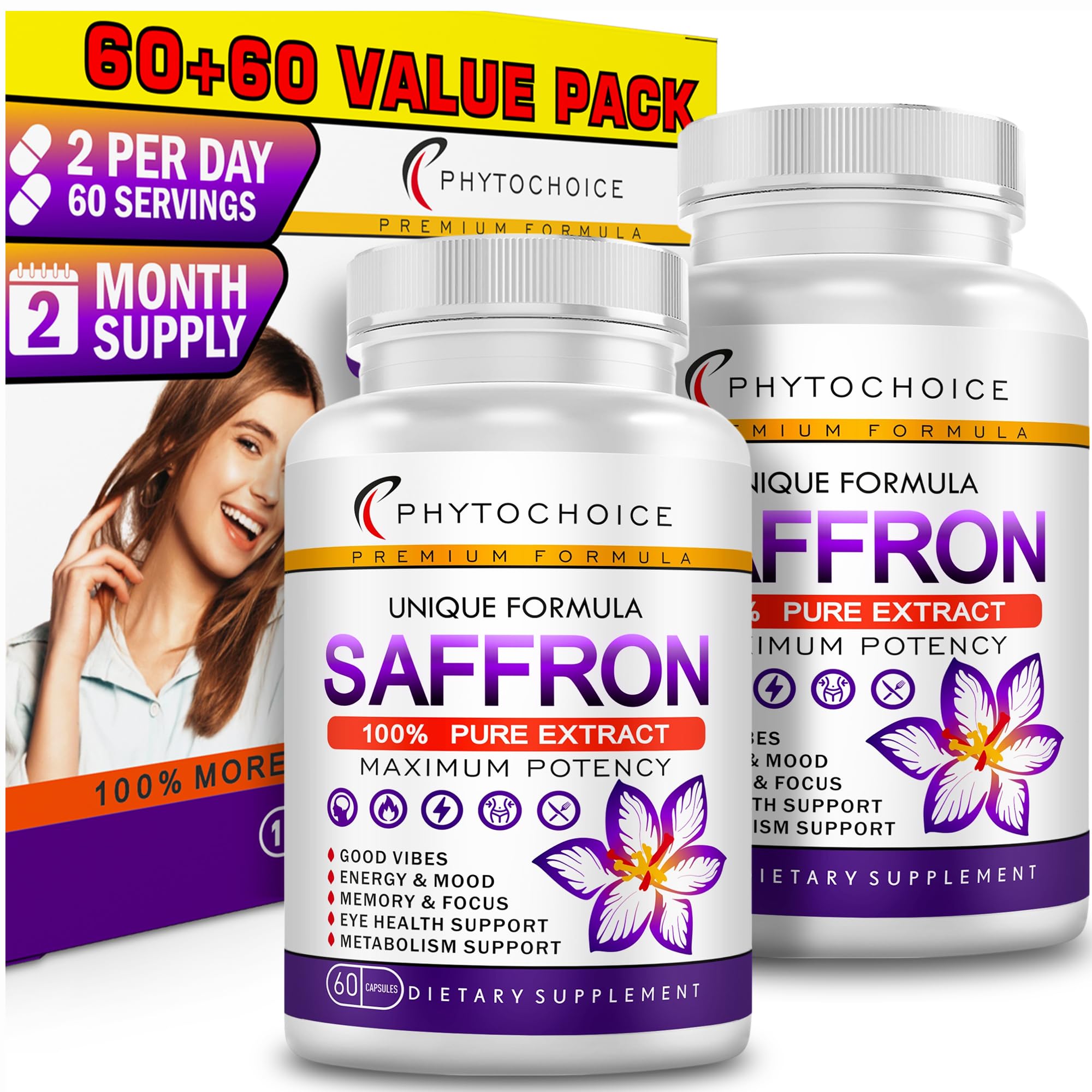 Saffron Extract Capsules 88.5 mg – Mood, Focus & Eye Health | Made in USA (120 Capsules)