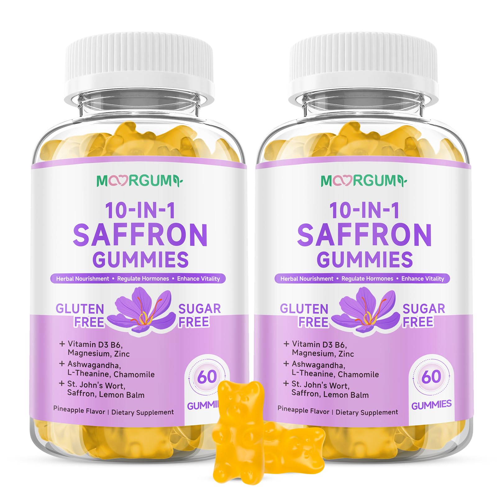 Saffron Gummies for Adults – 10-in-1 Cortisol Support with Saffron 88.5mg, Vitamin D3, B6, Magnesium, Zinc | 120 Count