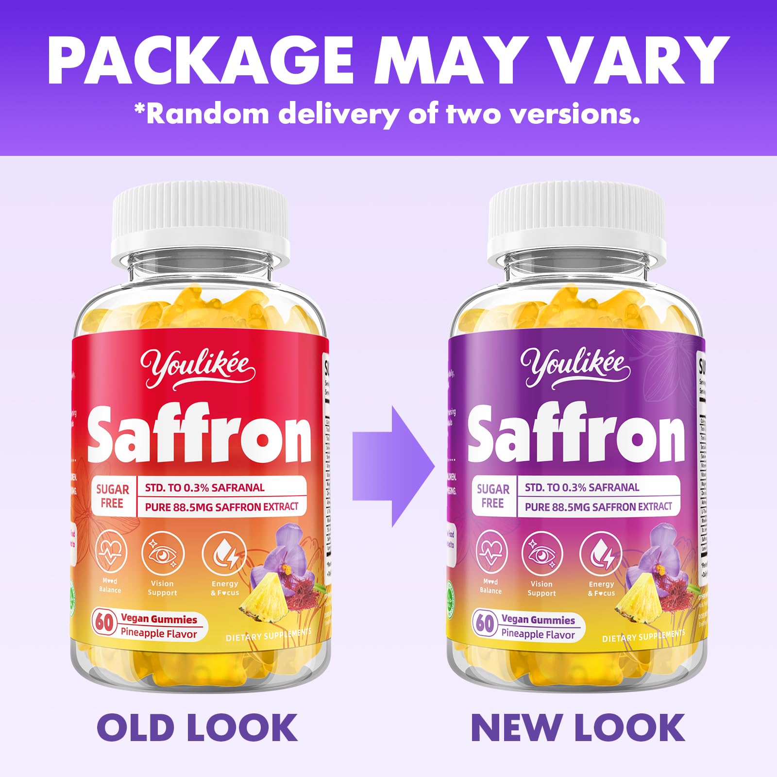 Saffron Gummies 88.5mg – Pineapple 60 Count | Magnesium, Rhodiola, Ashwagandha