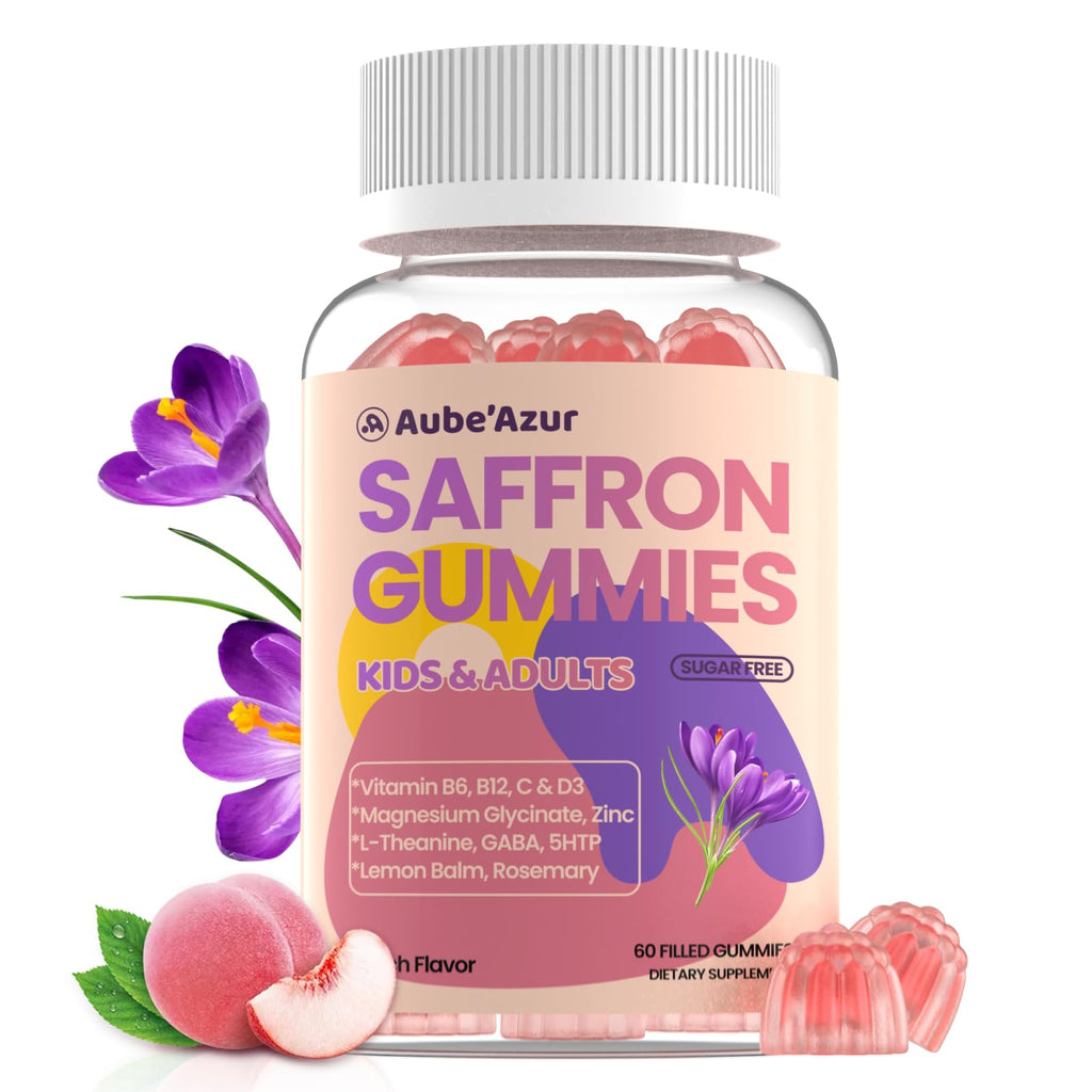 Saffron Gummies for Kids & Adults – 60 Count, 88.5mg, 15-in-1 Peach Flavor