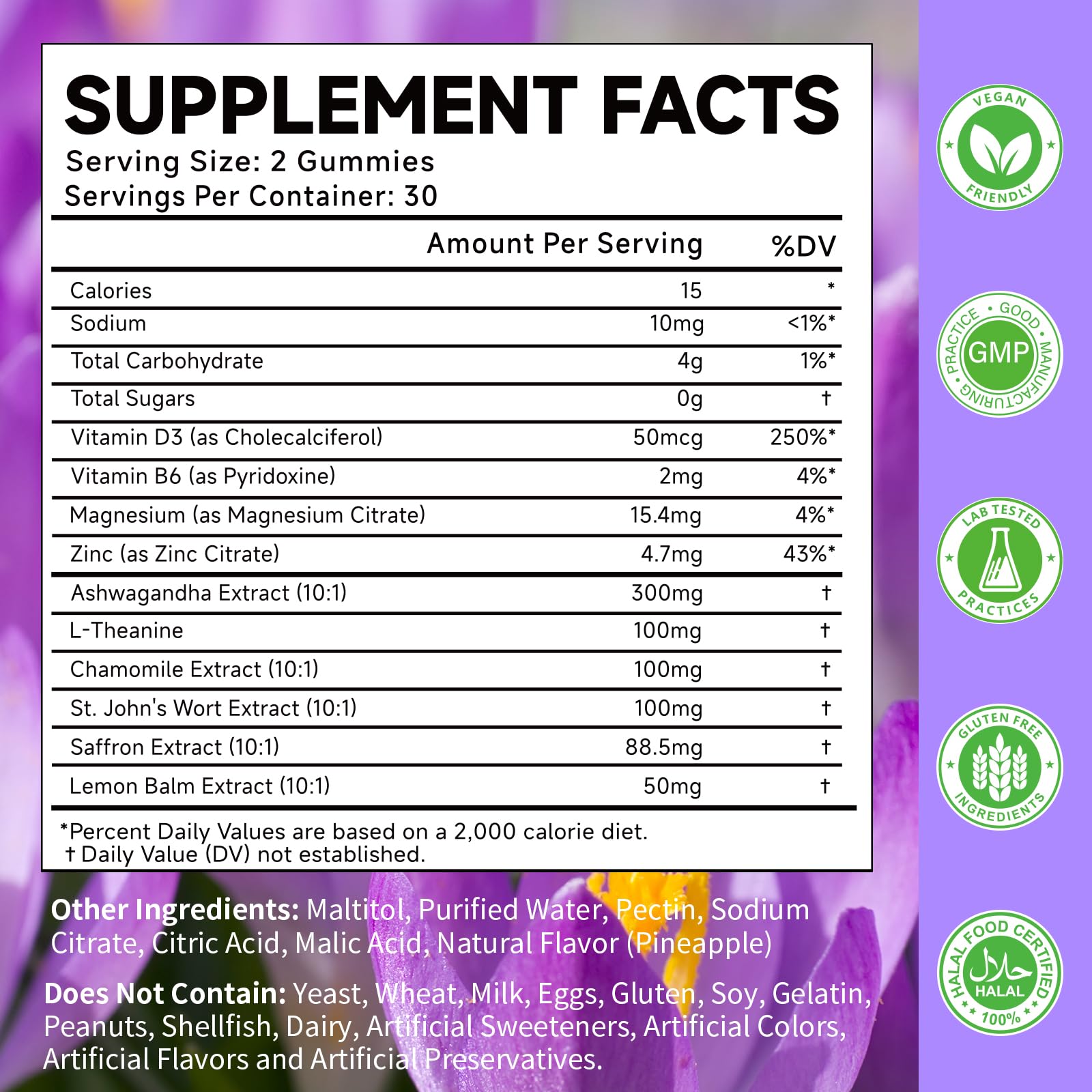 Saffron Gummies for Adults – 60 Count, 10-in-1 Cortisol Support