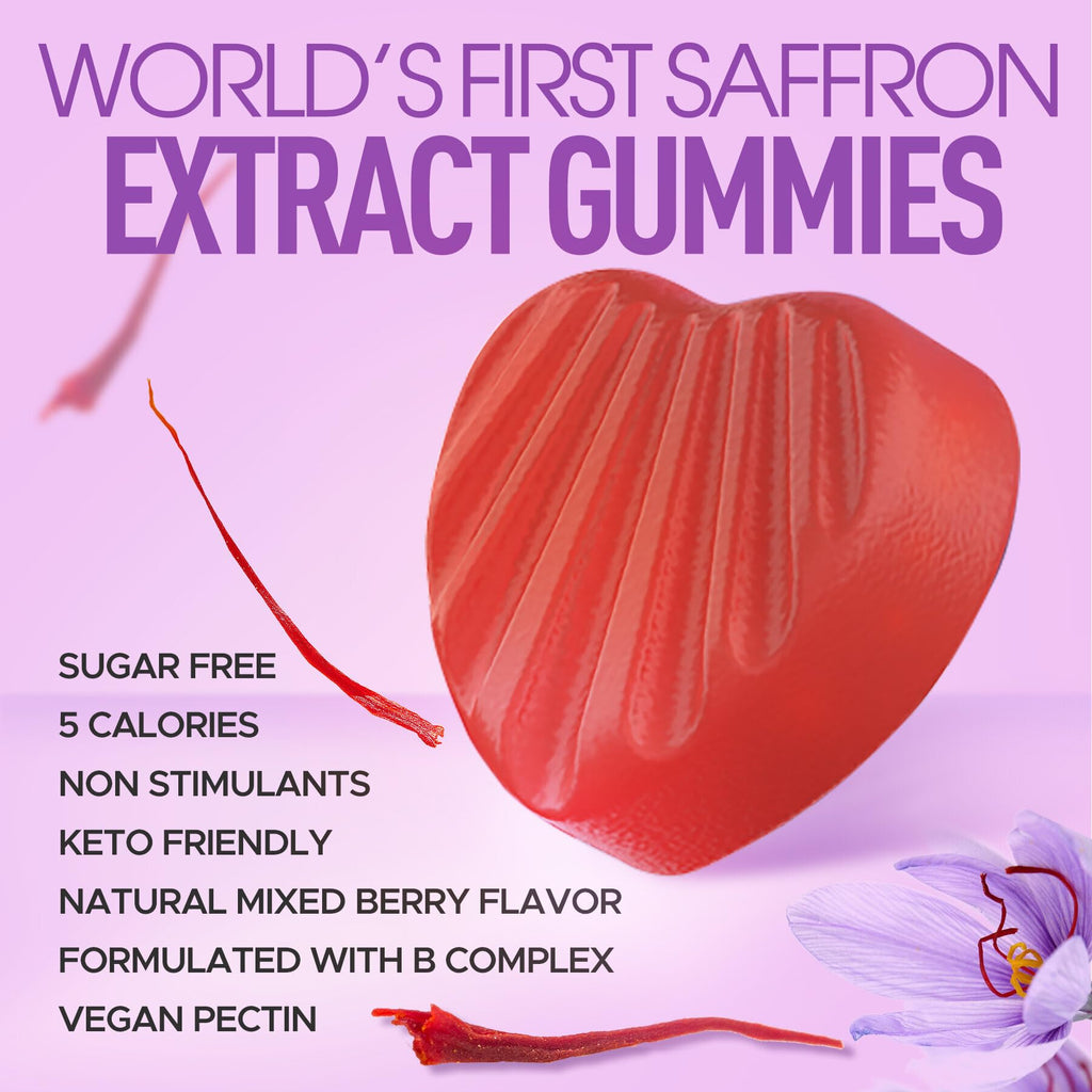 NEVISS Saffron Gummies 100mg — Pure Saffron Extract with Magnesium Glycinate, L-Theanine & Turmeric