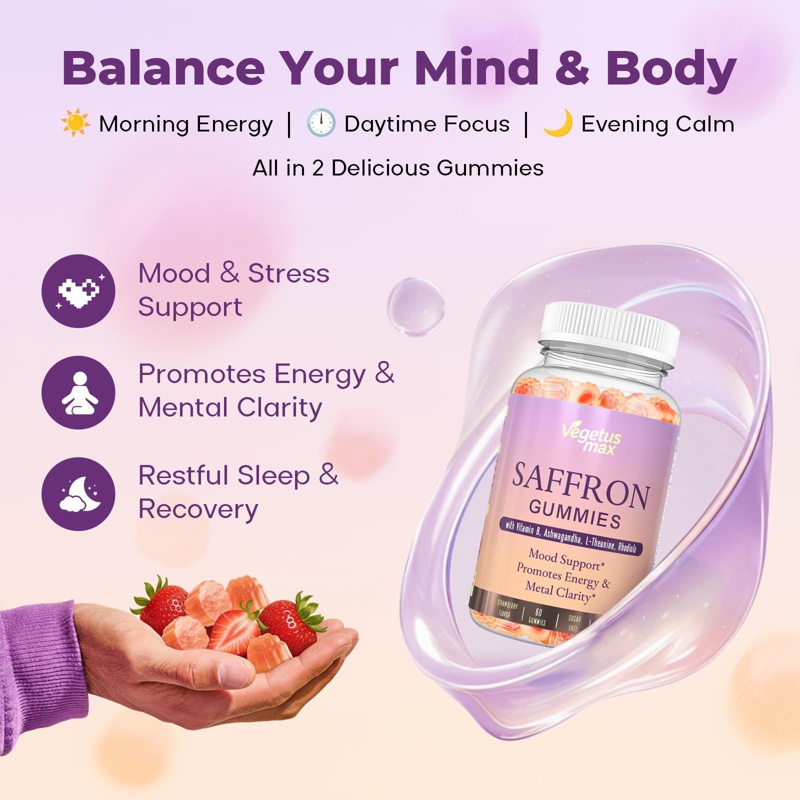 Saffron Gummies for Adults – Mood, Focus & Sleep Support (60 Count)
