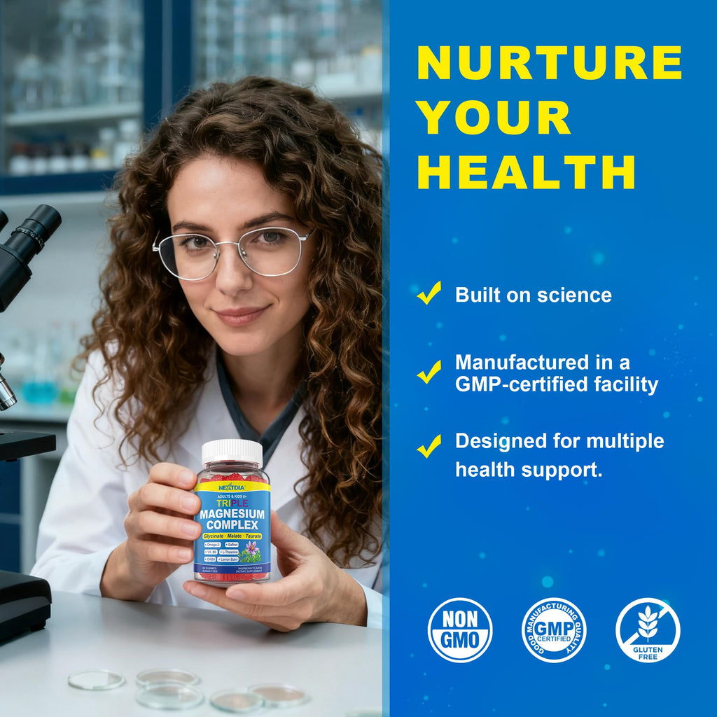 Triple Magnesium Complex Gummies for Adults & Kids 6+ – Sugar Free | Omega-3, Saffron, L-Theanine