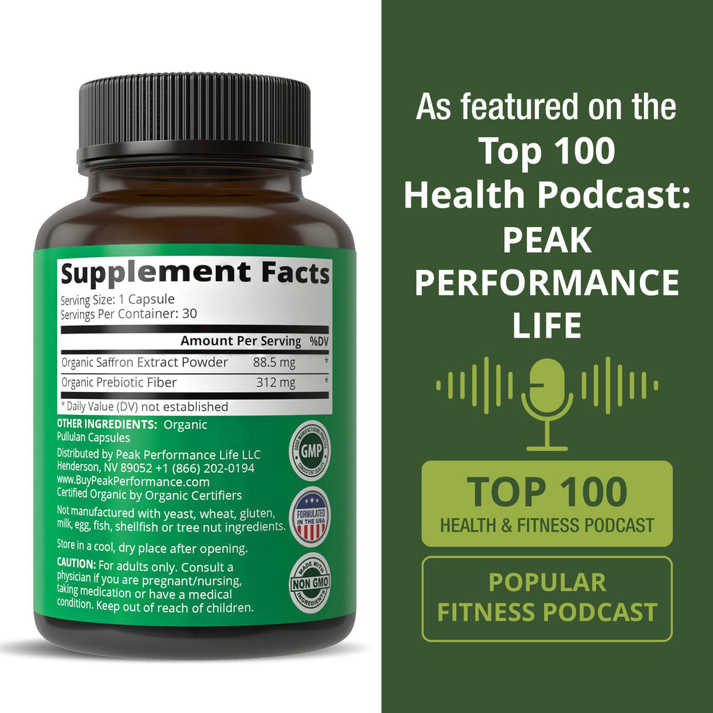 Saffron Supplements - USDA Organic Saffron Extract Capsules for Mood, Focus, and PMS | Vegan