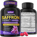 Saffron Supplements - 100mg Liposomal High Absorption | 100% Pure Saffron Extract + Magnesium Glycinate, Omega-3, Turmeric, Ashwagandha, B6, B12, D3 - 60 Softgels