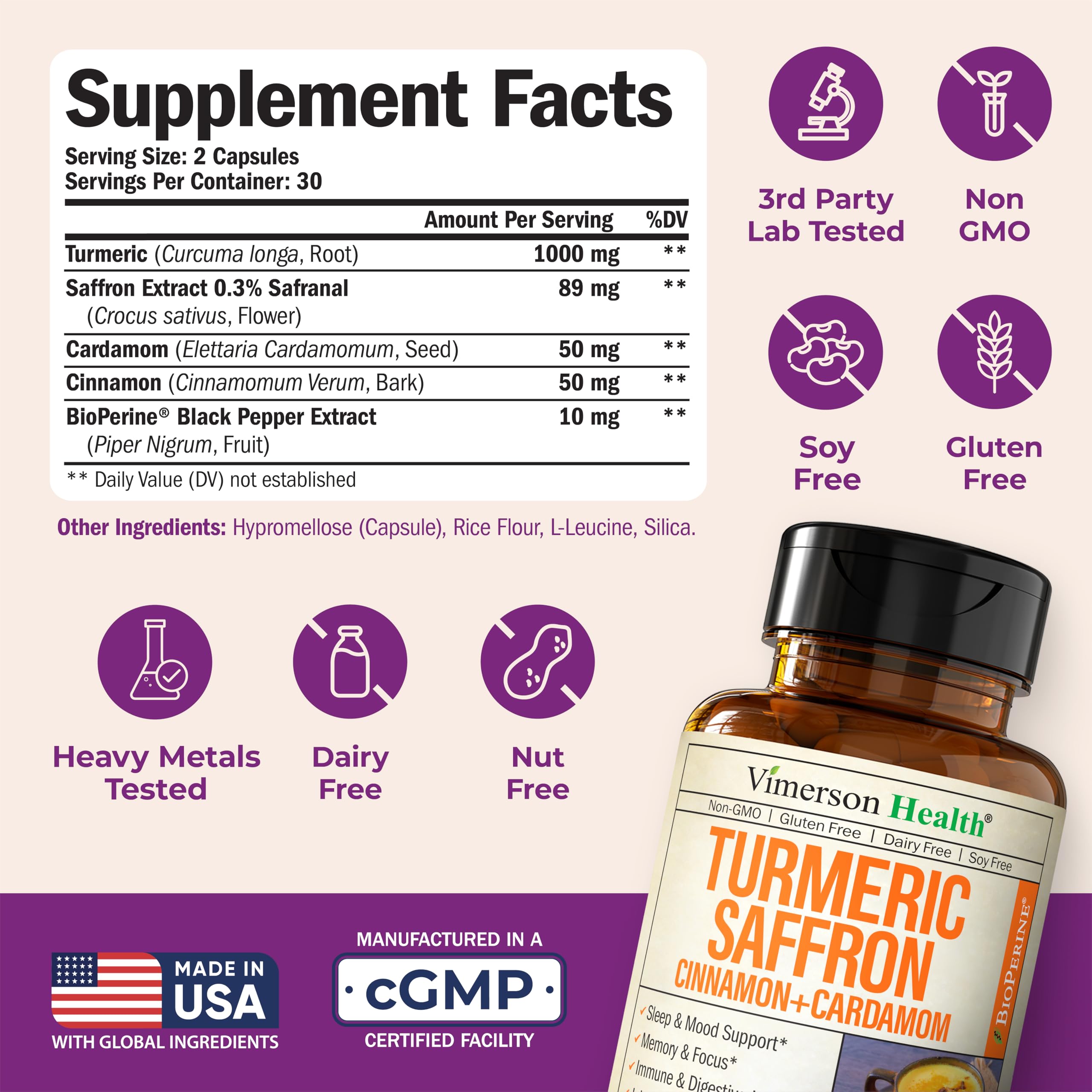 Saffron Supplements – 89mg Saffron Extract & 1000mg Turmeric Blend – Mood, Memory & Eye Health – 60 Count