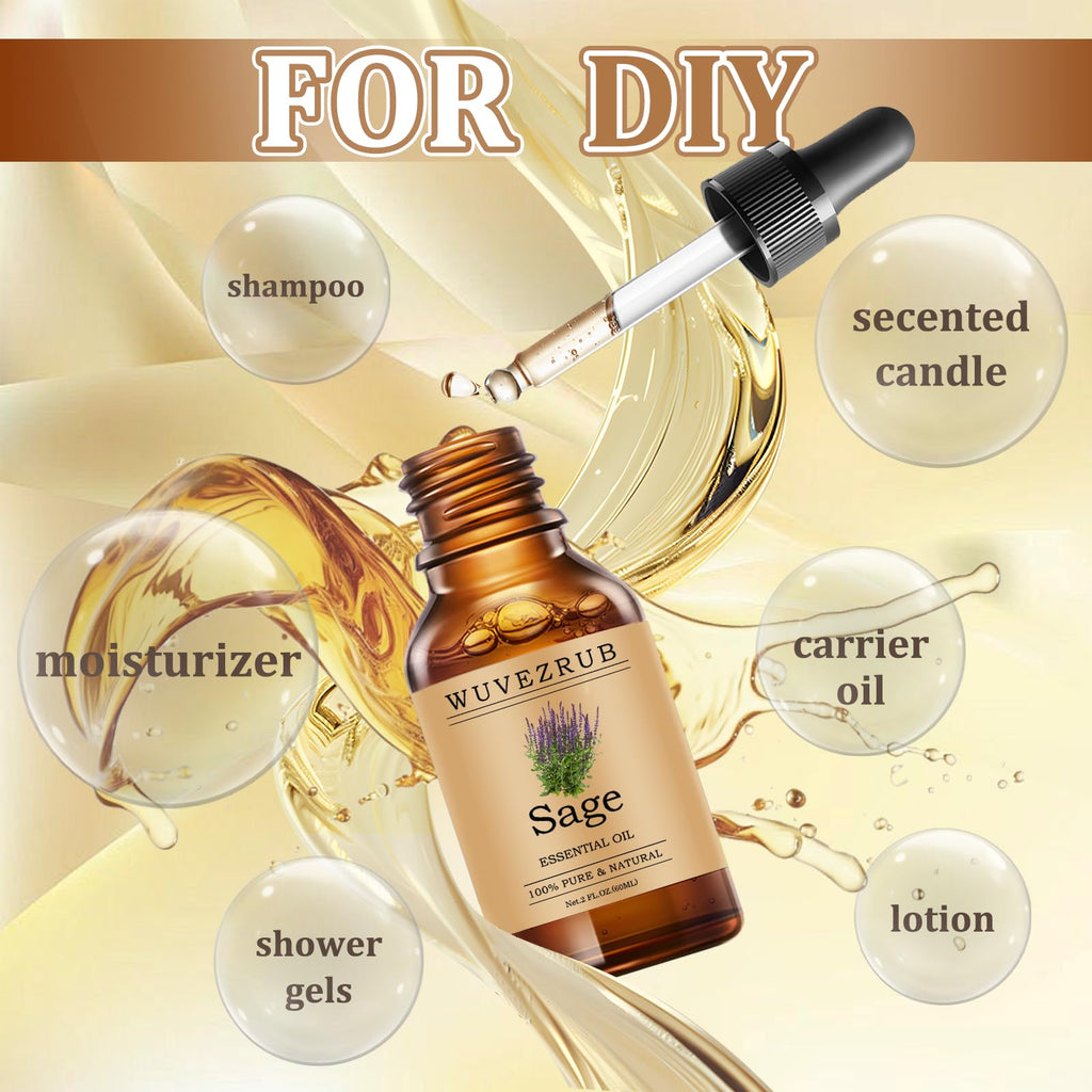 Wuvezrub Sage Essential Oil 60ml | Pure Sage for Aromatherapy & Diffusers