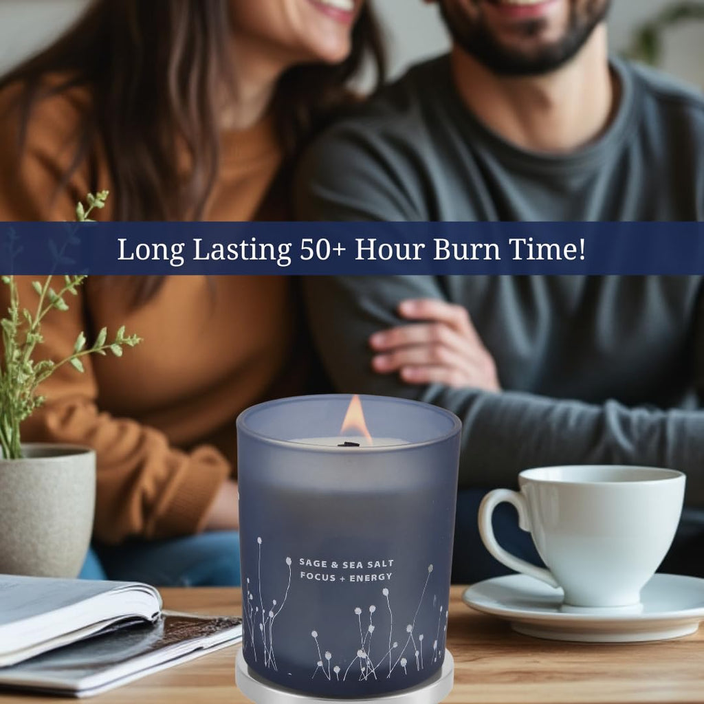 White Sage Sea Salt Wood Wick Soy Candle 10.6 oz | Aromatherapy & Cleansing