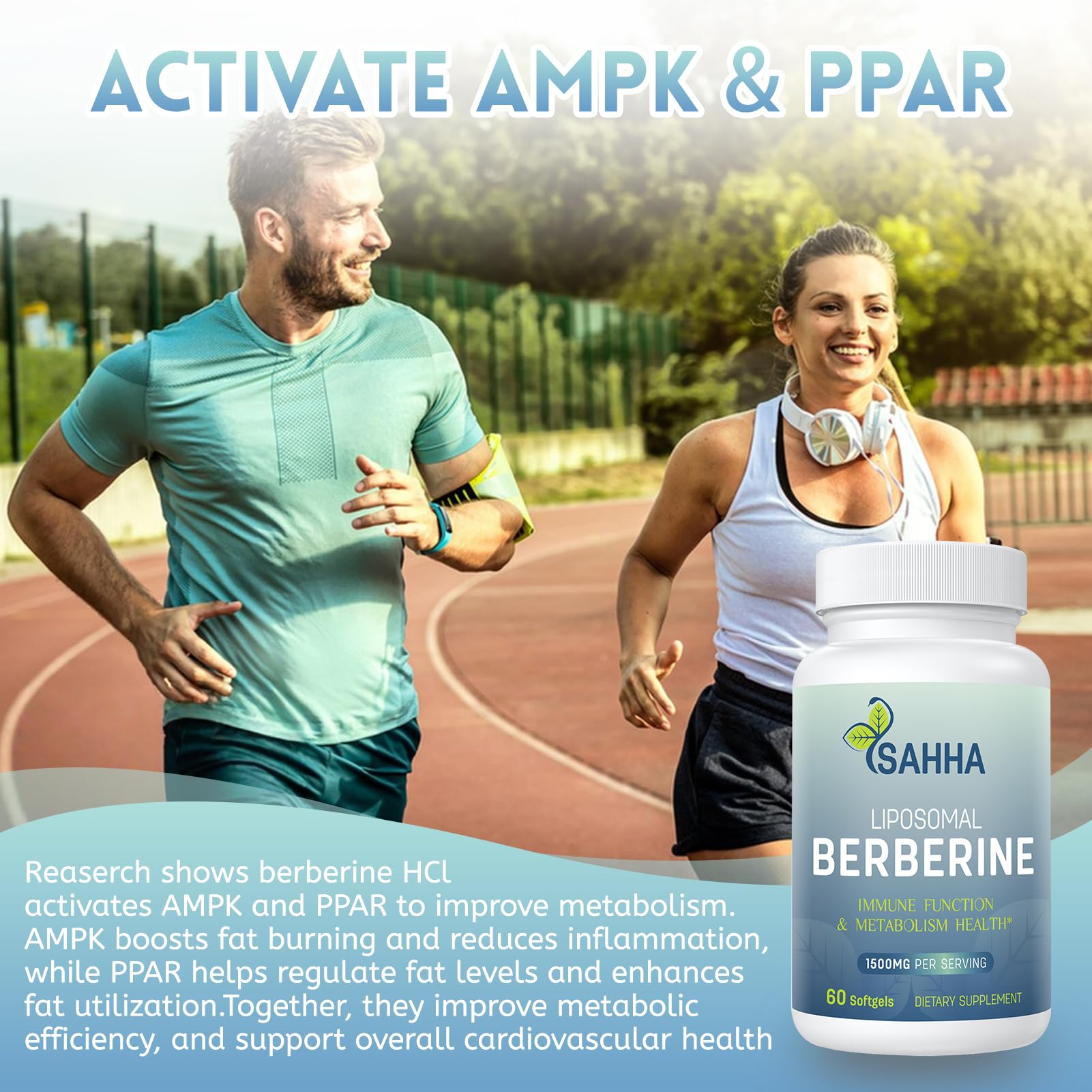 Sahha Liposomal Berberine HCL 1500mg – Supports AMPK & GLP-1 Activation, High Bioavailability for Men and Women Overall Health Supplement (2 Pack)