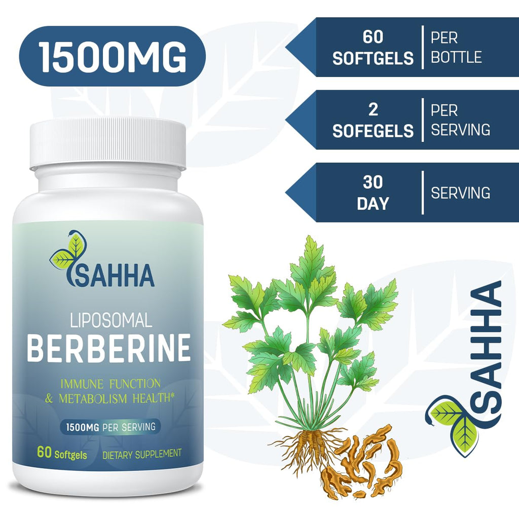 Sahha Liposomal Berberine HCL 1500mg – Supports AMPK & GLP-1 Activation, High Bioavailability for Men and Women Overall Health Supplement (2 Pack)