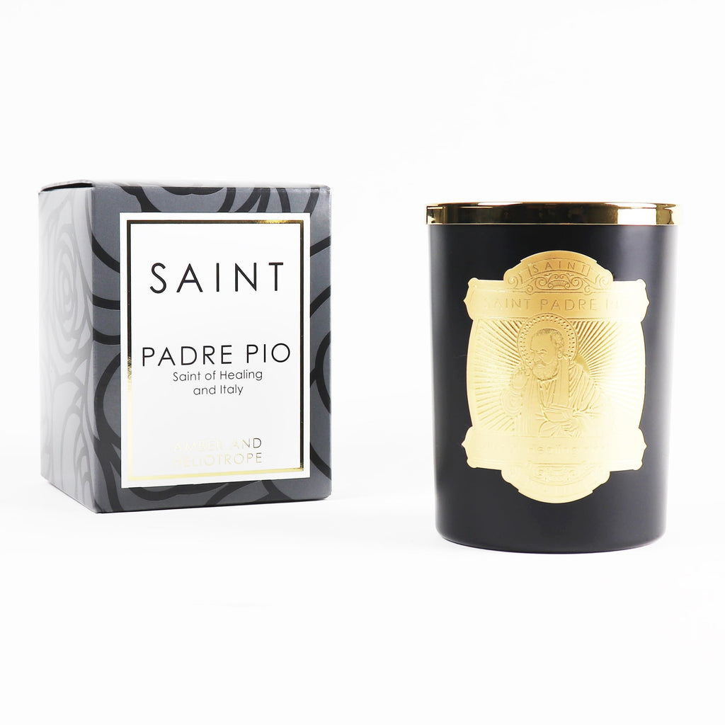 SAINT Padre Pio Scented Candle with Prayer Coin – Healing, Italy | Soy Coconut, 80 Hour Burn
