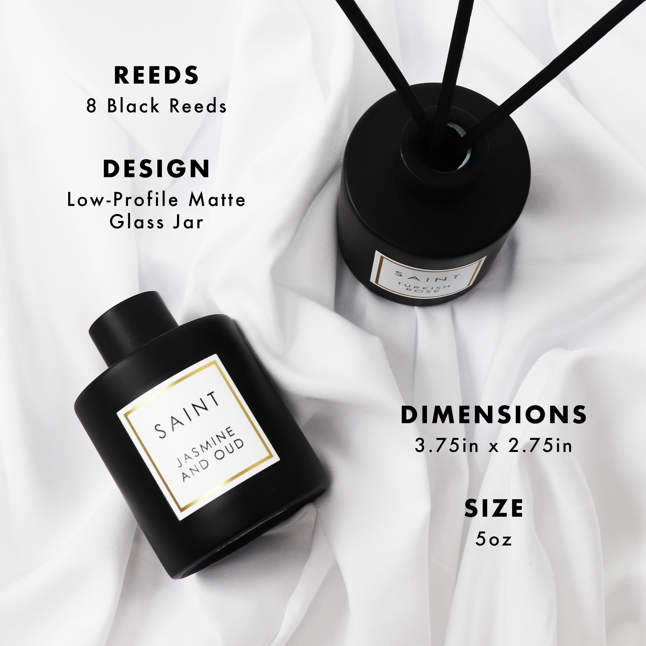 SAINT Jasmine & Oud Reed Diffuser — 5oz in Matte Black Jar