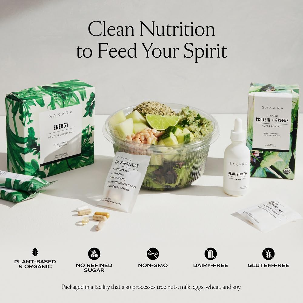 SAKARA Protein + Greens Super Powder – 30 Servings, Organic Plant-Based Protein & Greens Blend