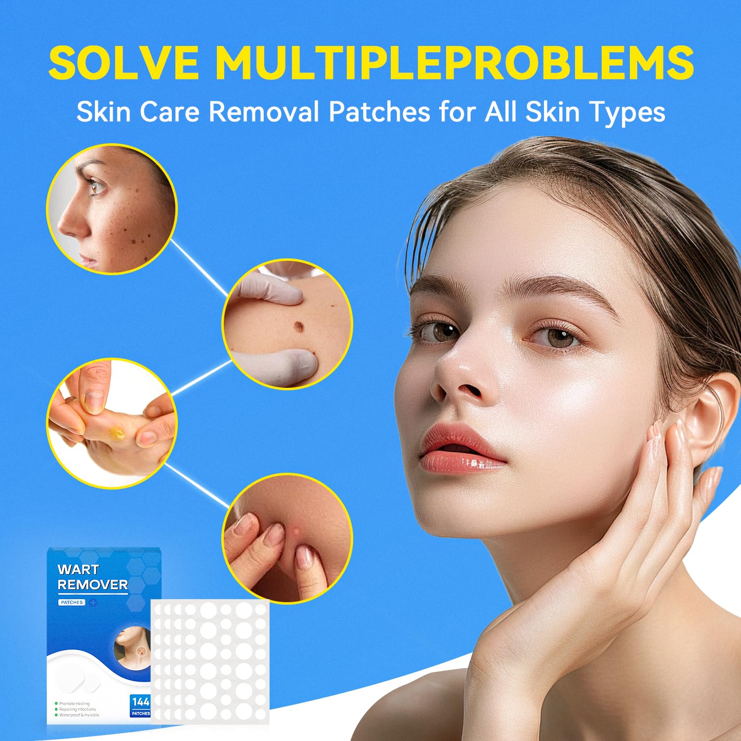 SAKIMA Wart Remover Patches – Waterproof, Invisible Hydrocolloid Patches (144 Pcs)