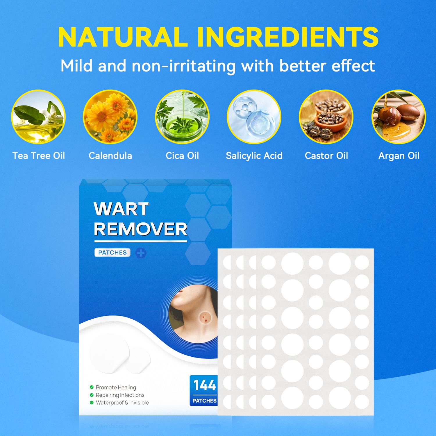 SAKIMA Wart Remover Patches – Waterproof, Invisible Hydrocolloid Patches (144 Pcs)