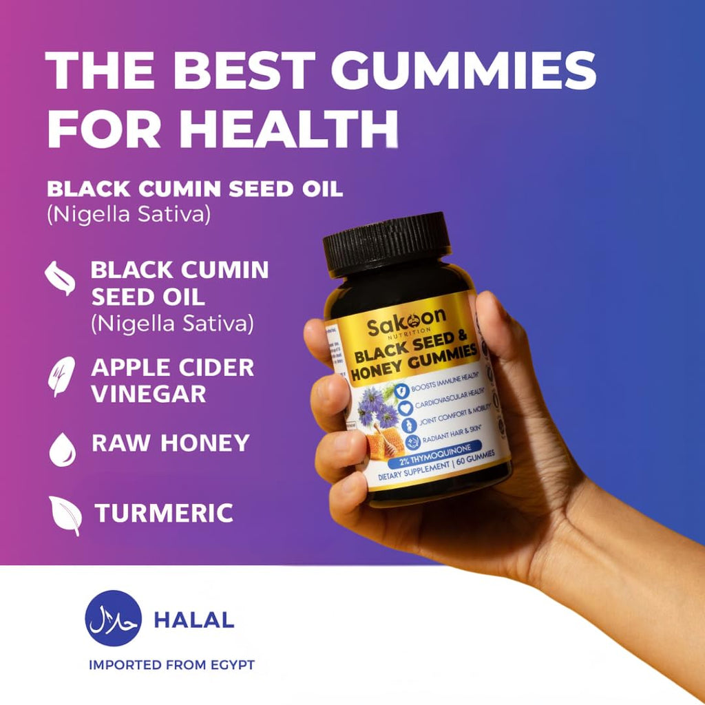 Sakoon Nutrition Black Seed Oil Gummies 2% Thymoquinone – Immune & Joints Support (60 Gummies)