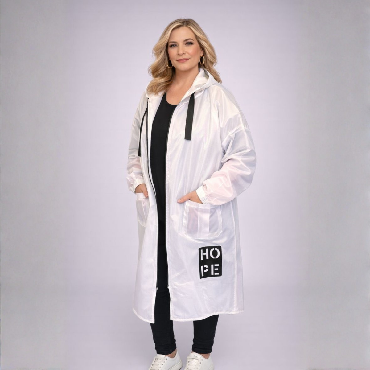 Dipped Hem Long Length Lined Rain Mac with Hood