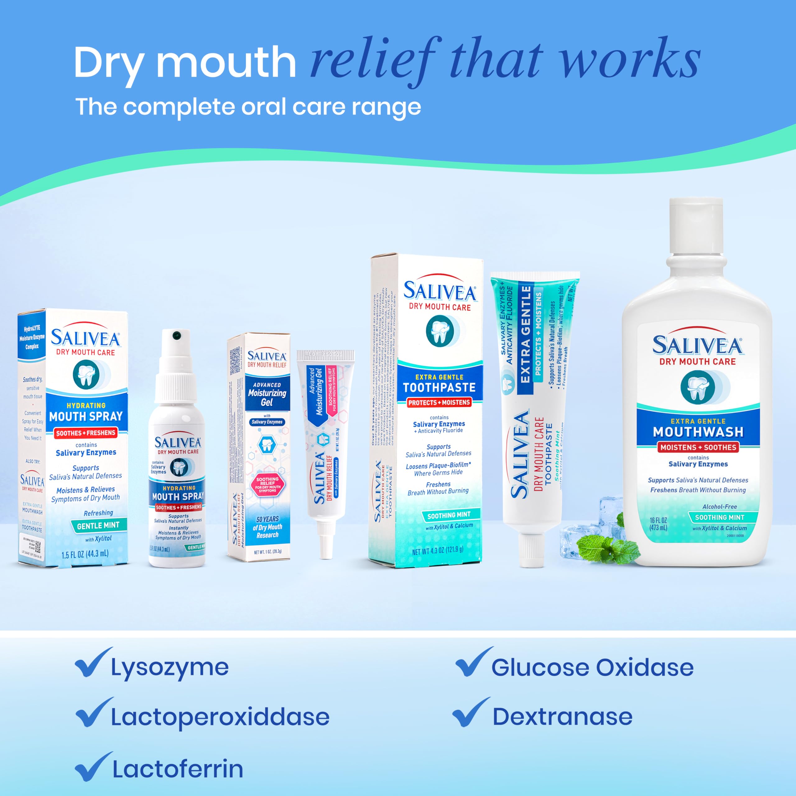 SALIVEA Dry Mouth Mouthwash – Soothing Mint with Natural Salivary Enzymes (2 Pack)