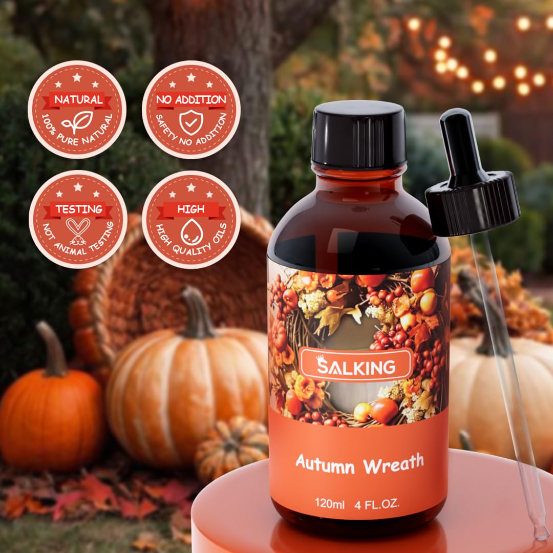 SALKING Autumn Wreath Fragrance Oil 120ml | Premium Essential Oils for Diffuser, Candle & Soap Making