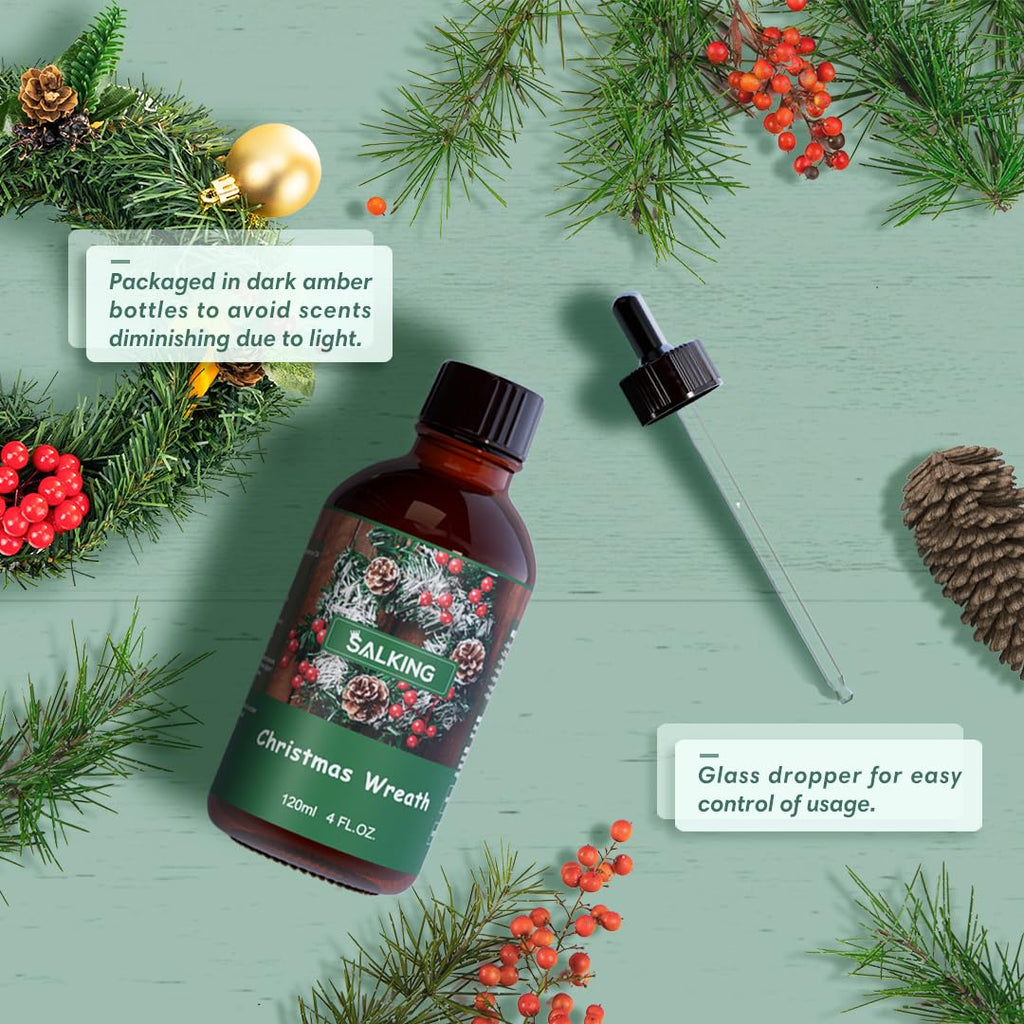 SALKING Christmas Wreath Fragrance Oil - 120ml Premium Essential Oils for Diffusers, Candles & Soaps