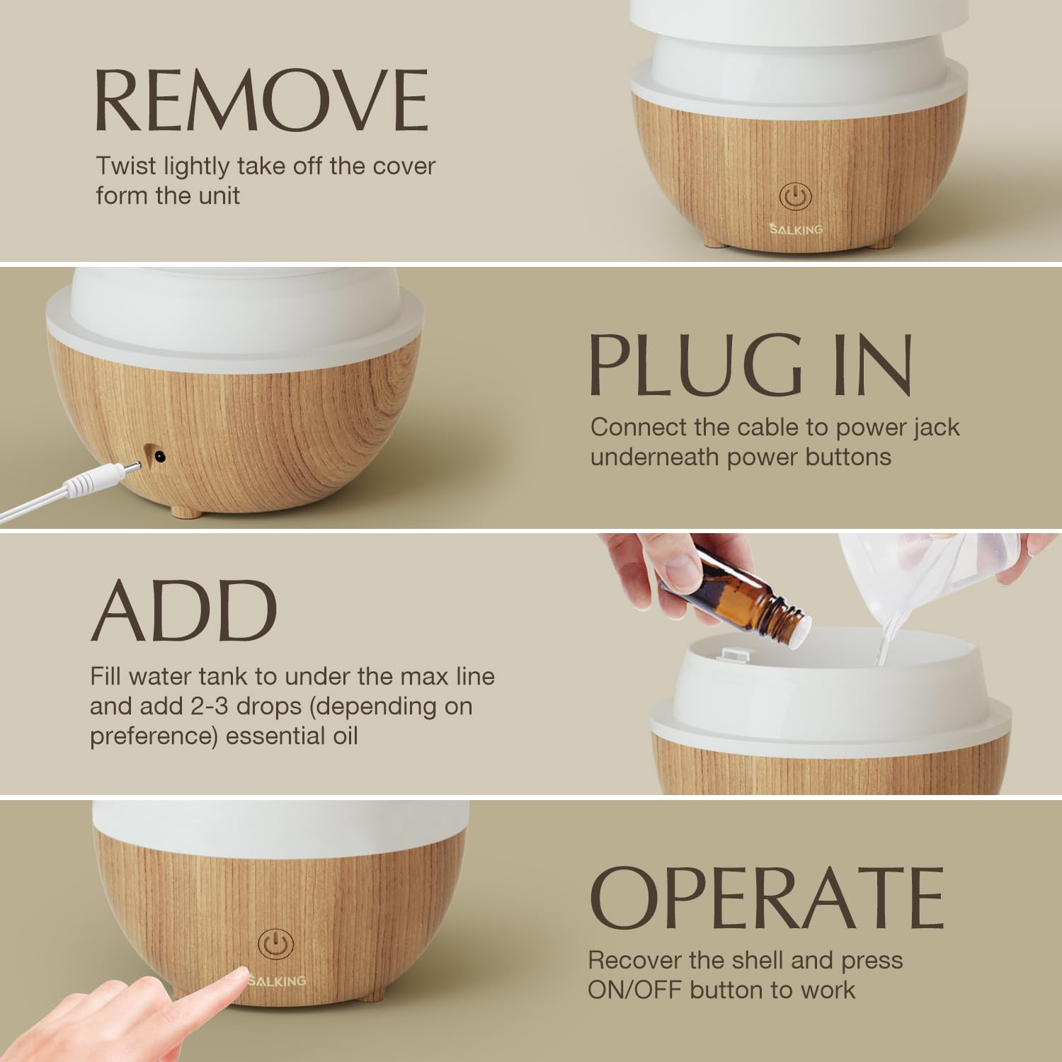 SALKING 100ml Essential Oil Diffuser - Auto Shut-Off, Ultrasonic Cool Mist for Office & Home