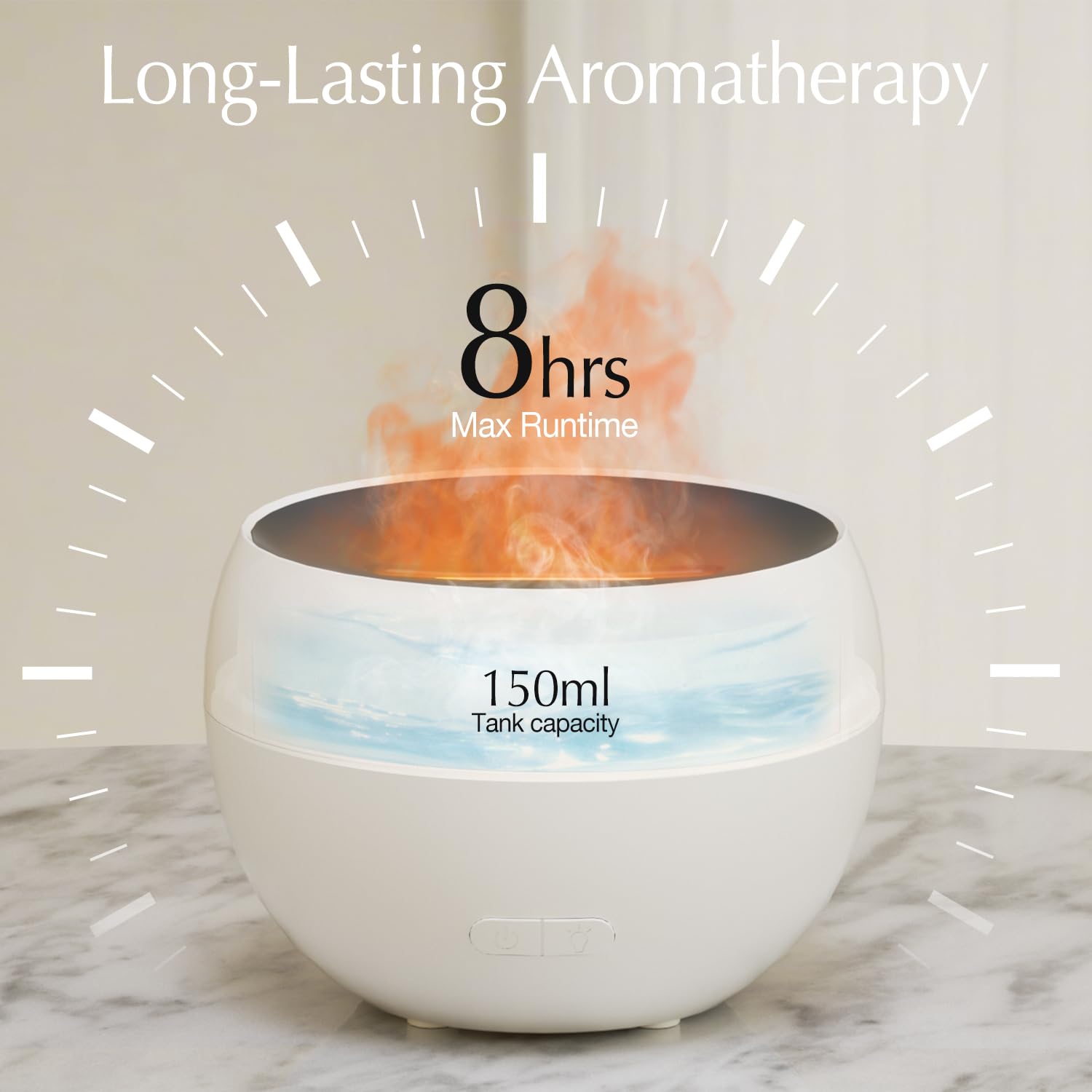 SALKING Essential Oil Diffuser – 150ml Ultrasonic Flame LED Diffuser with Auto-Off (White)