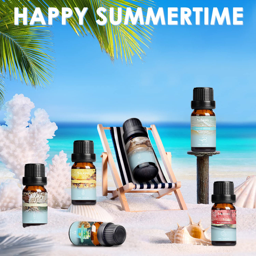SALKING Summer Fragrance Oils Set – Premium Diffuser & DIY Scents (Ocean Breeze, Mojito, Coconut, Pineapple, Watermelon, Vanilla Ice Cream)