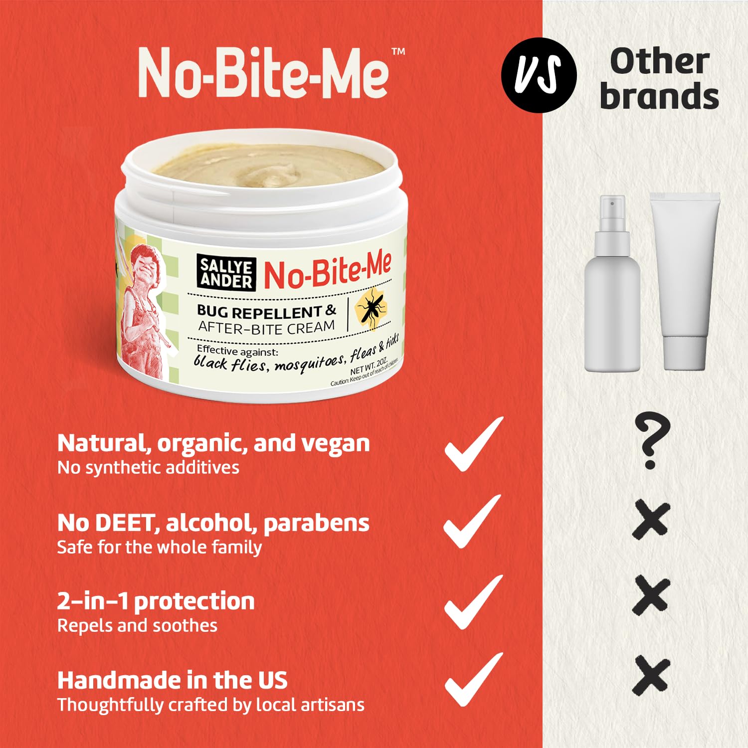 SALLYEANDER No Bite Me — All-Natural Bug Repellent & After-Bite Cream, 2 oz