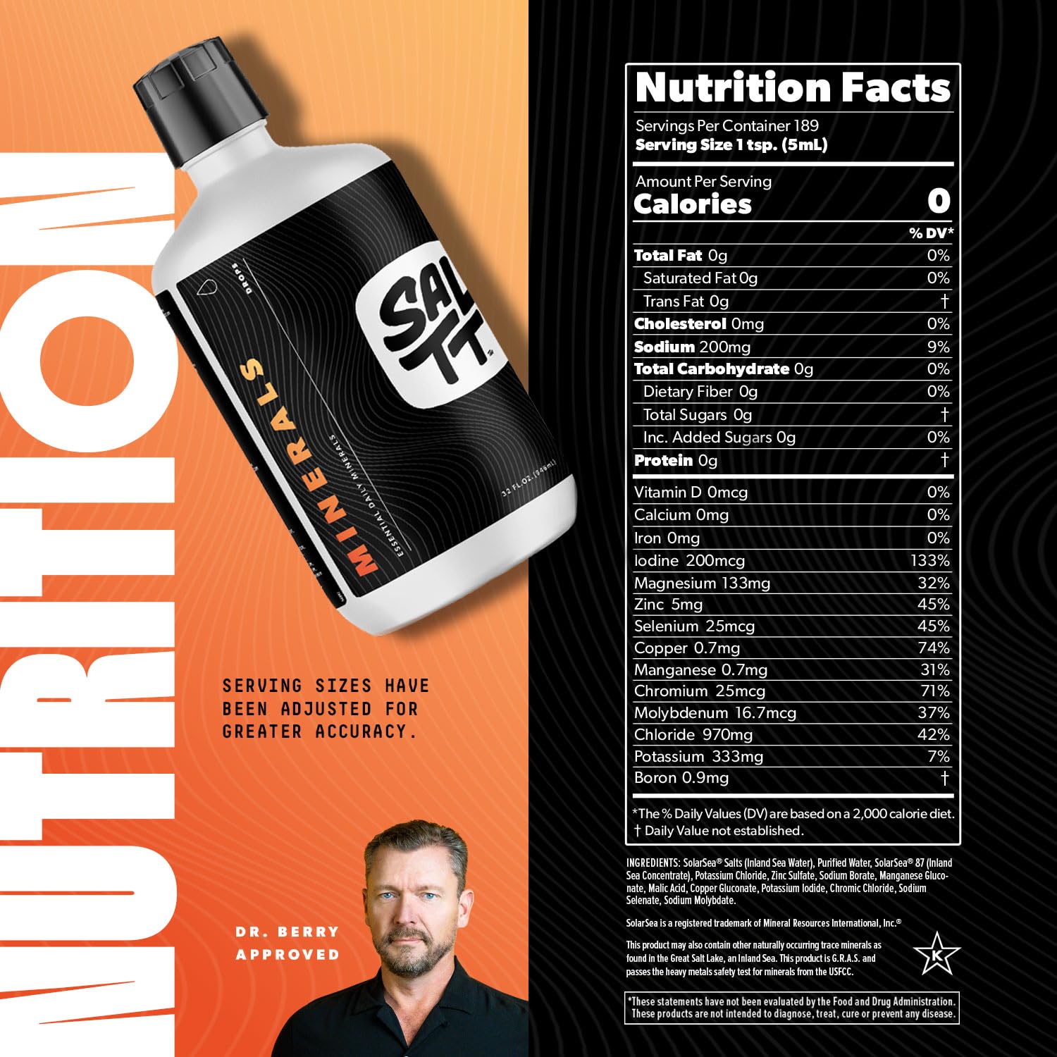 Keto Chow SALTT Minerals (32 oz) - Trace Mineral Drops for Daily Electrolytes, Zero Sugar, Vegan