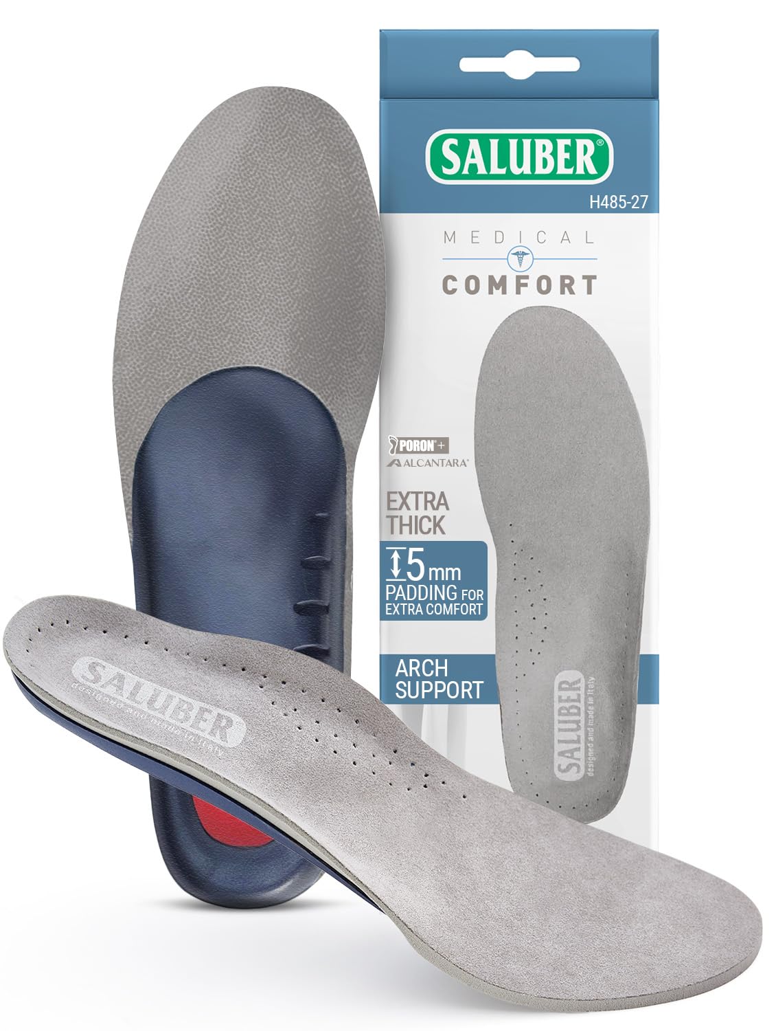 Saluber Plantar Fasciitis Insoles – 5mm Poron Footbed, Extra Cushioned Arch Support (EU34 / US W3.5-4)