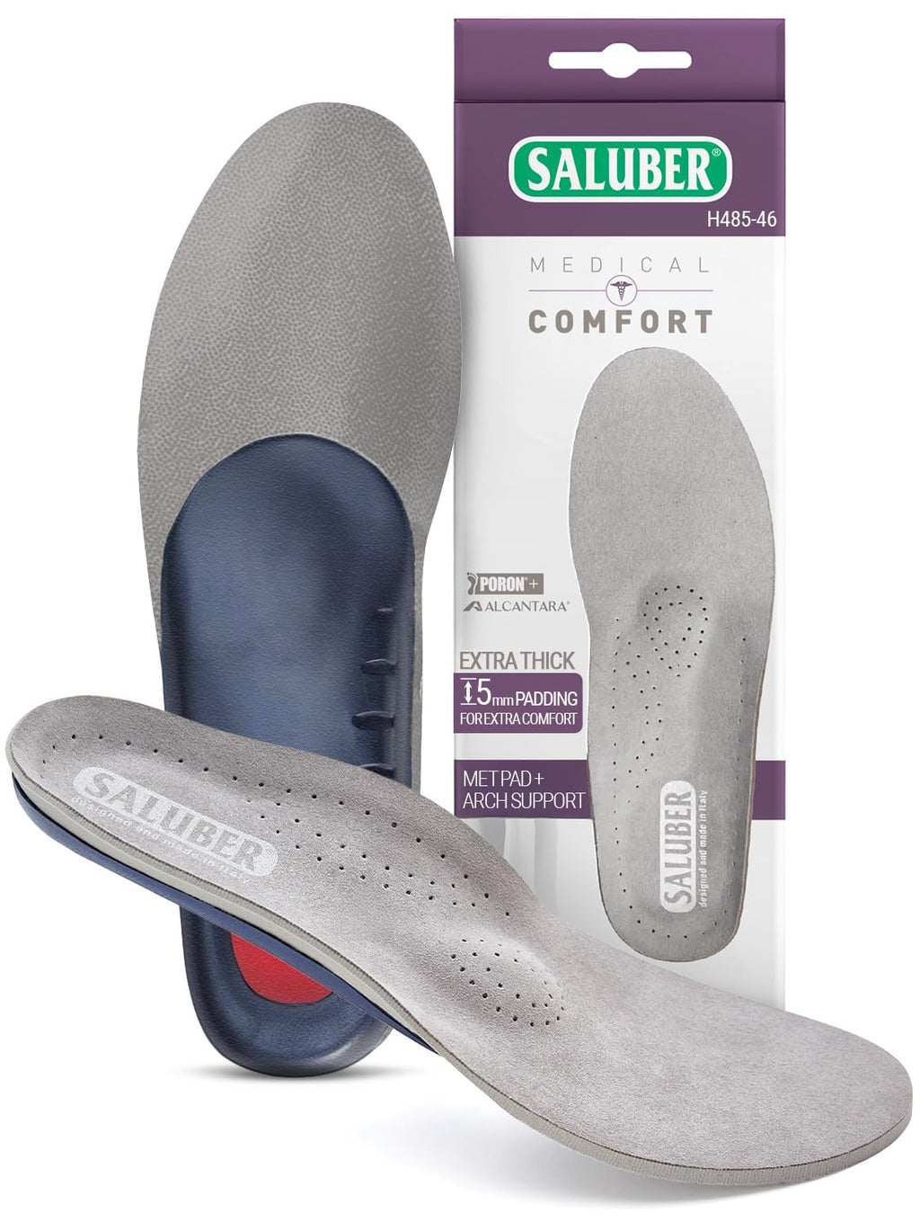 Saluber Orthotic Insoles – 5mm Extra Thick with Metatarsal Pad | Made in Italy