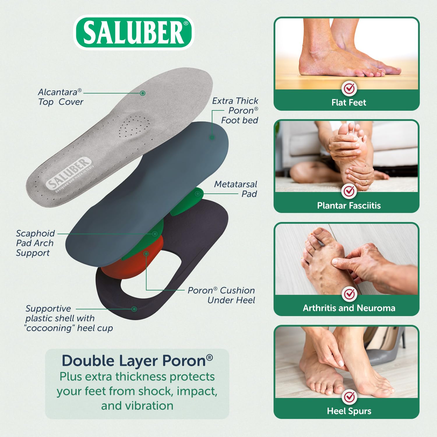 Saluber Orthotic Insoles – 5mm Extra Thick with Metatarsal Pad | Made in Italy