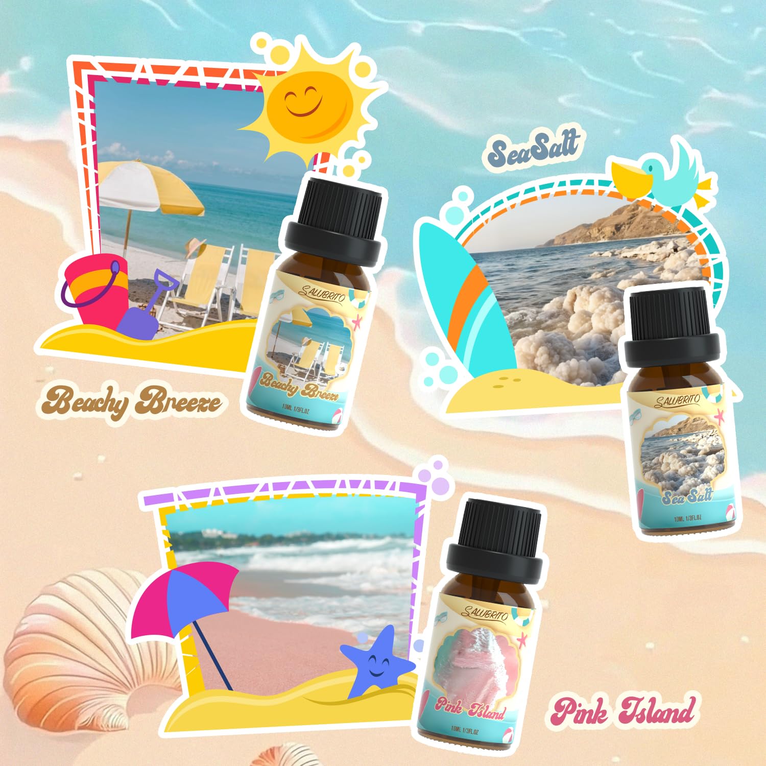 SALUBRITO Beach Fragrance Oils Set – Summer Essential Oils for Diffuser, Candle & Soap Making