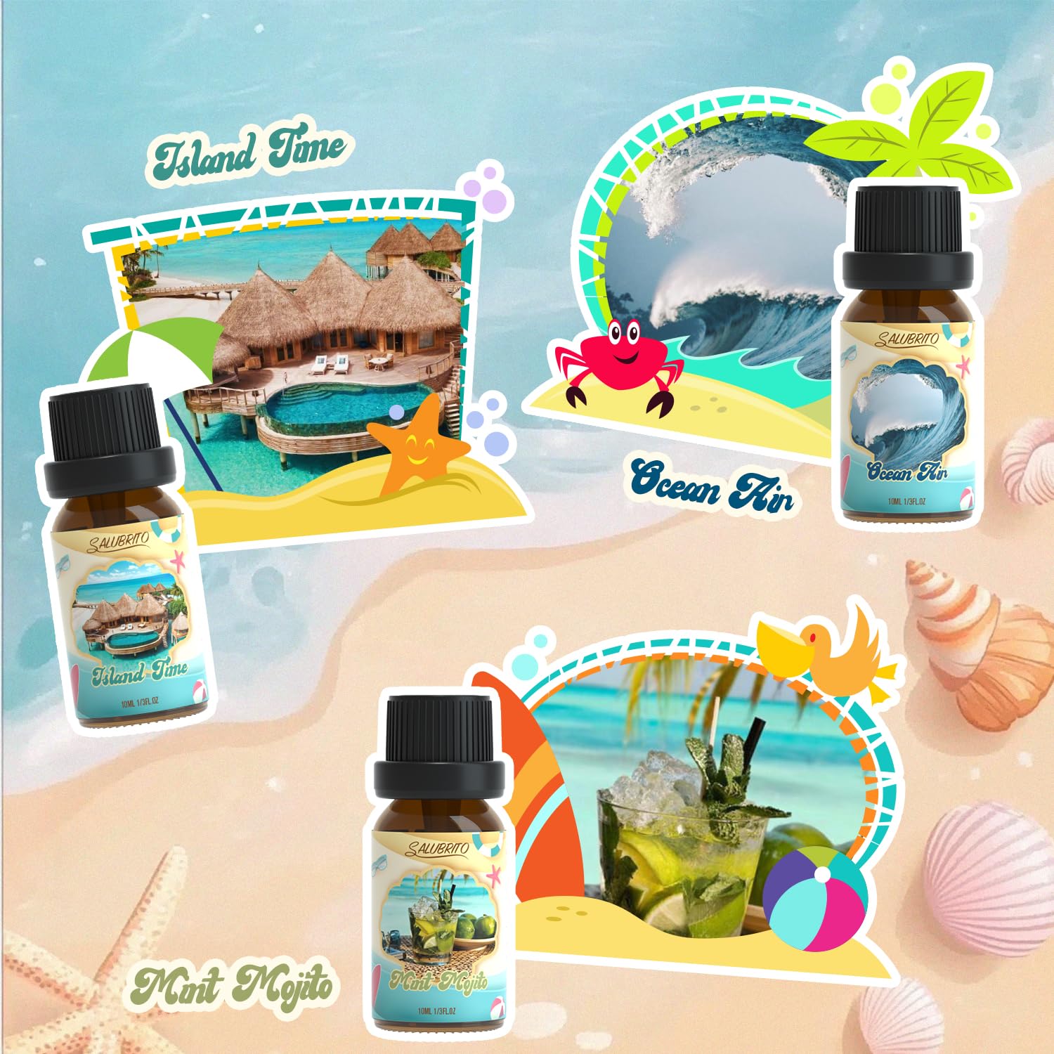 SALUBRITO Beach Fragrance Oils Set – Summer Essential Oils for Diffuser, Candle & Soap Making