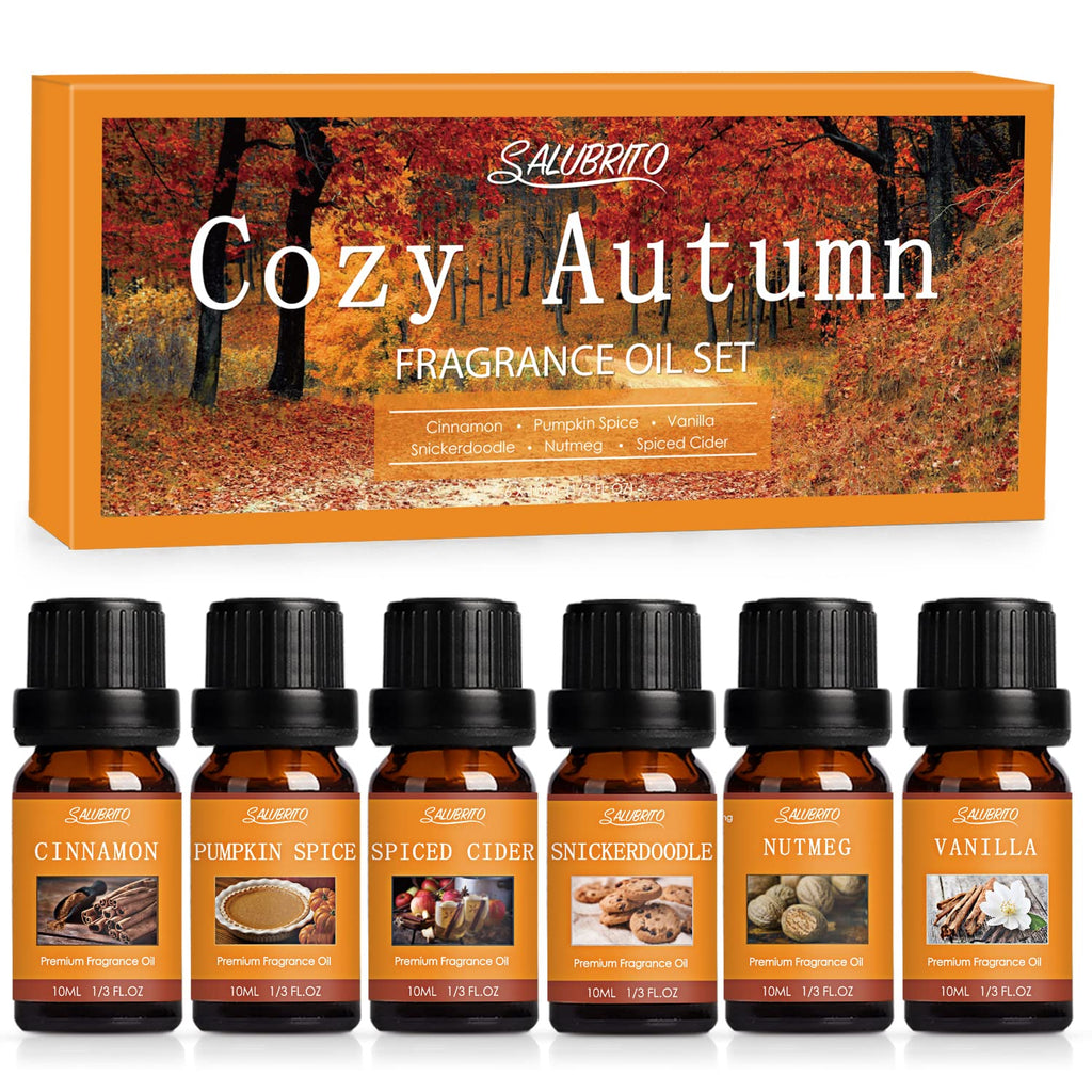 SALUBRITO Fall Fragrance Oils Set – 6x10ml Autumn Essential Oils for Diffuser, Candle Making & Aromatherapy