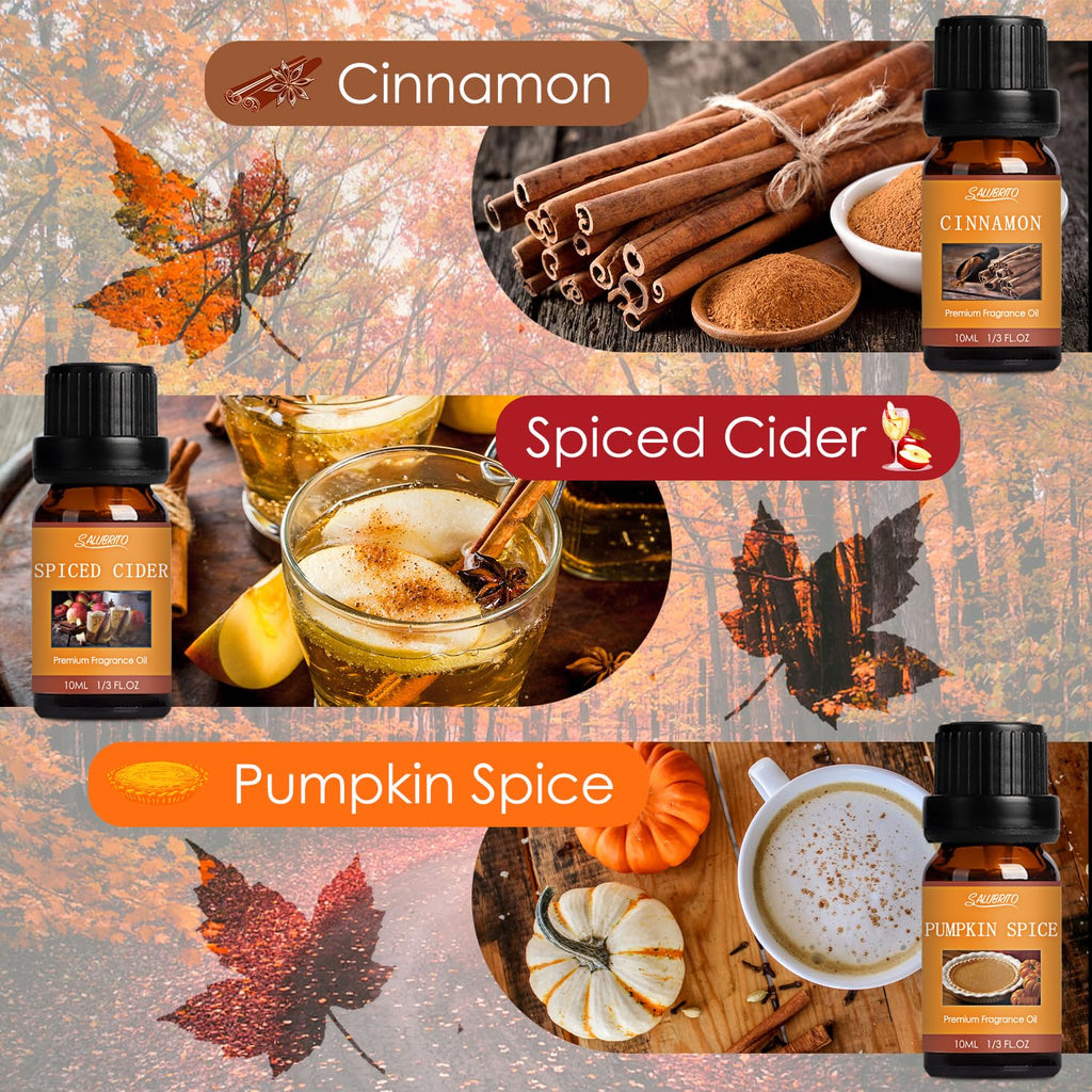 SALUBRITO Fall Fragrance Oils Set – 6x10ml Autumn Essential Oils for Diffuser, Candle Making & Aromatherapy