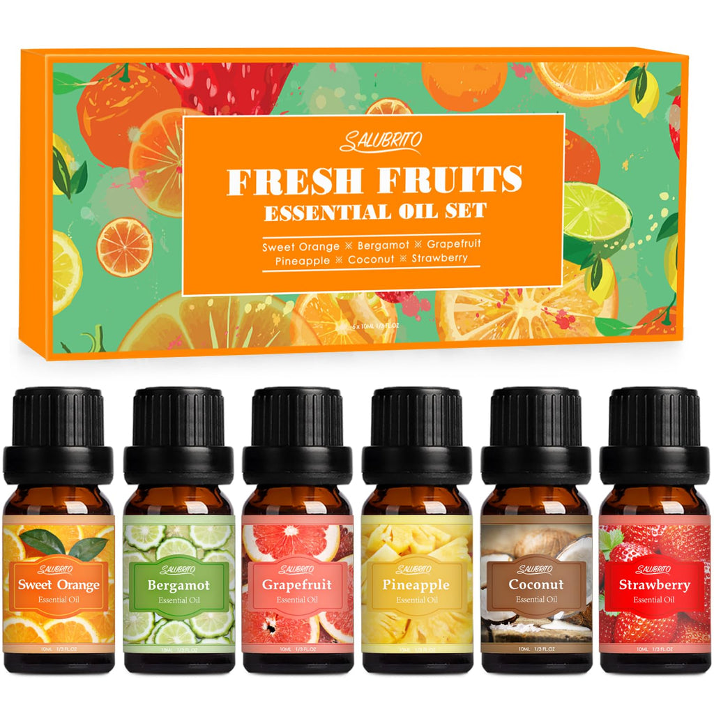 SALUBRITO Fresh Fruit Fragrance Oils Set – 6x10ml for Diffuser, Candle & Soap