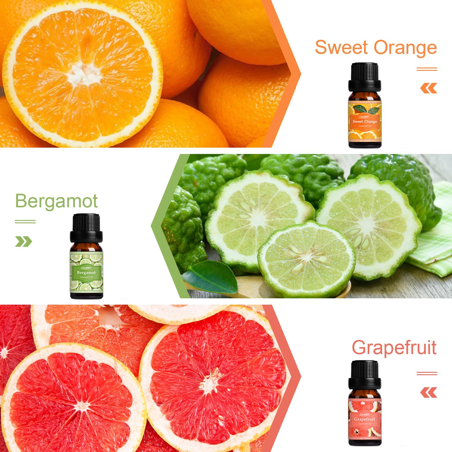 SALUBRITO Fresh Fruit Fragrance Oils Set – 6x10ml for Diffuser, Candle & Soap