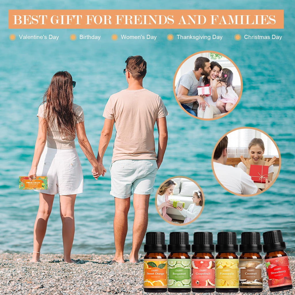 SALUBRITO Fresh Fruit Fragrance Oils Set – 6x10ml for Diffuser, Candle & Soap