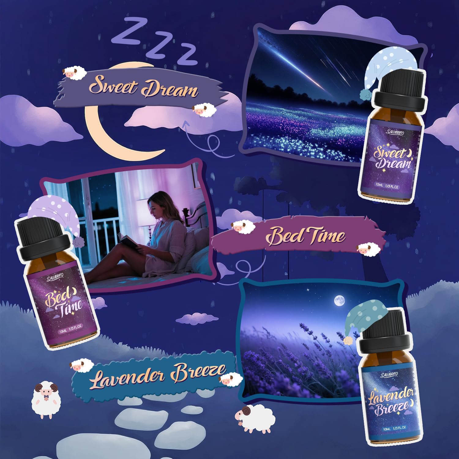 SALUBRITO Good Night Fragrance Oils - Premium 6x10ml Diffuser & Soap Scents