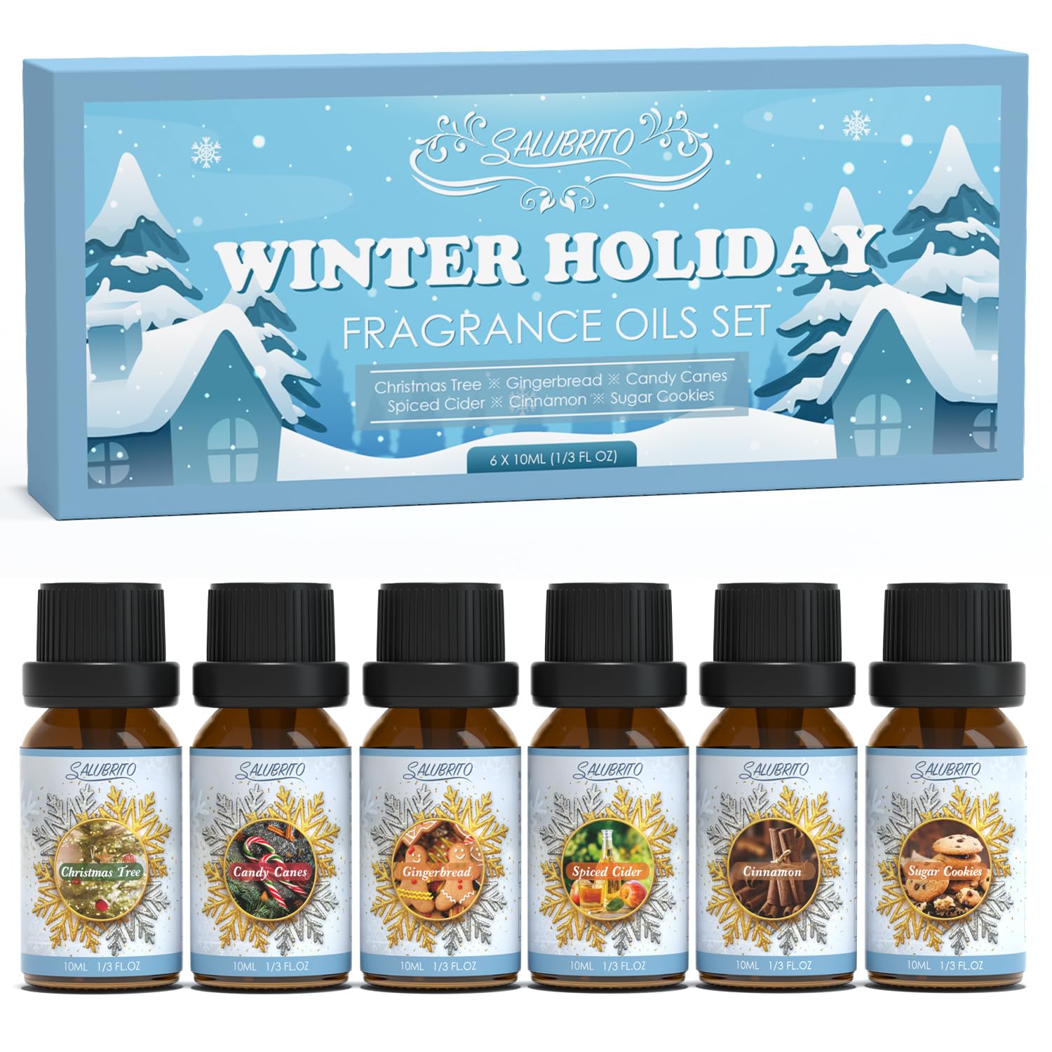 SALUBRITO Winter Fragrance Oils Set – Holiday Essential Oils for Diffuser & Candles