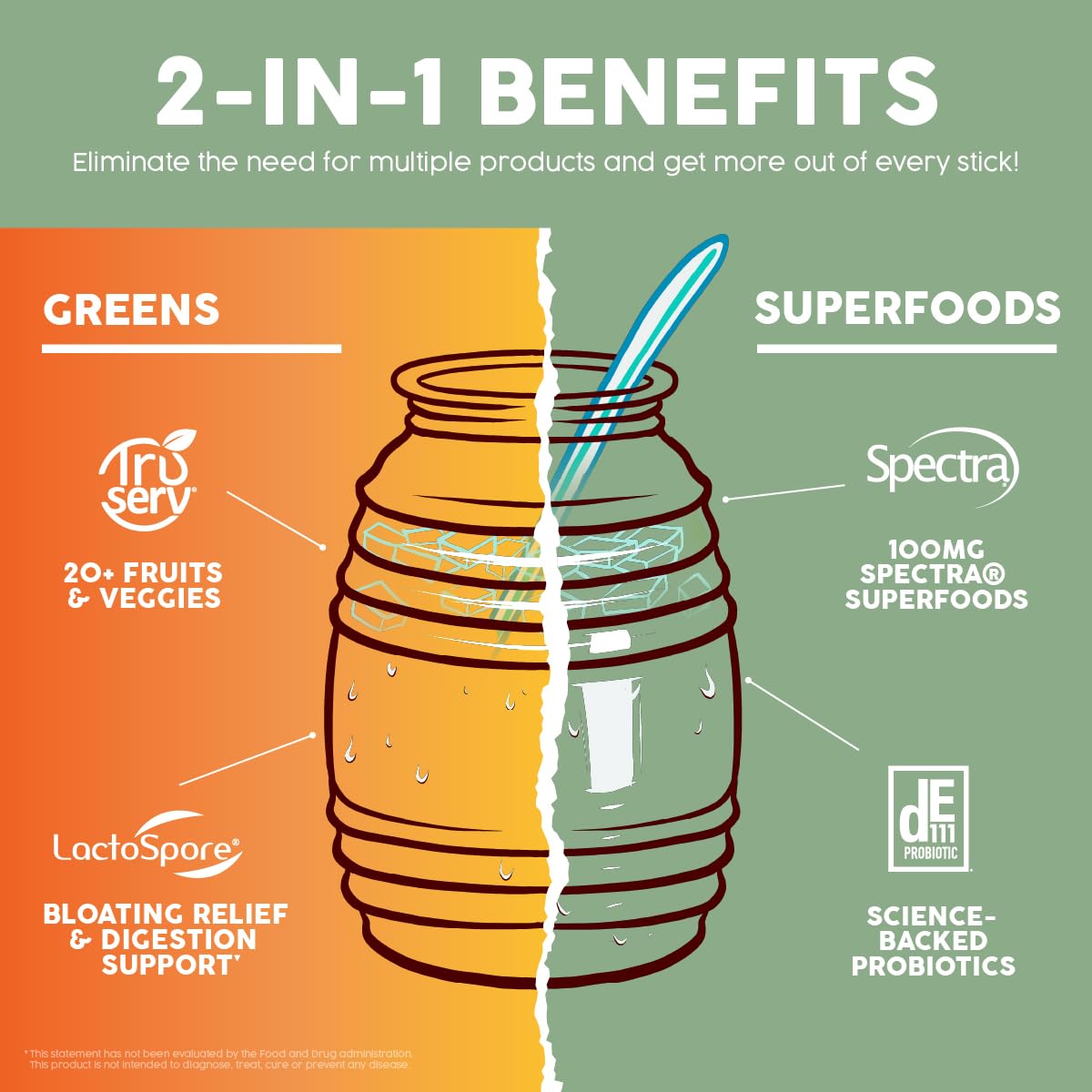 Salud 2-in-1 Greens Powder & Superfood Drink Mix – Peach Mango, 15 Servings, Probiotics, Digestive Health (Vegan)